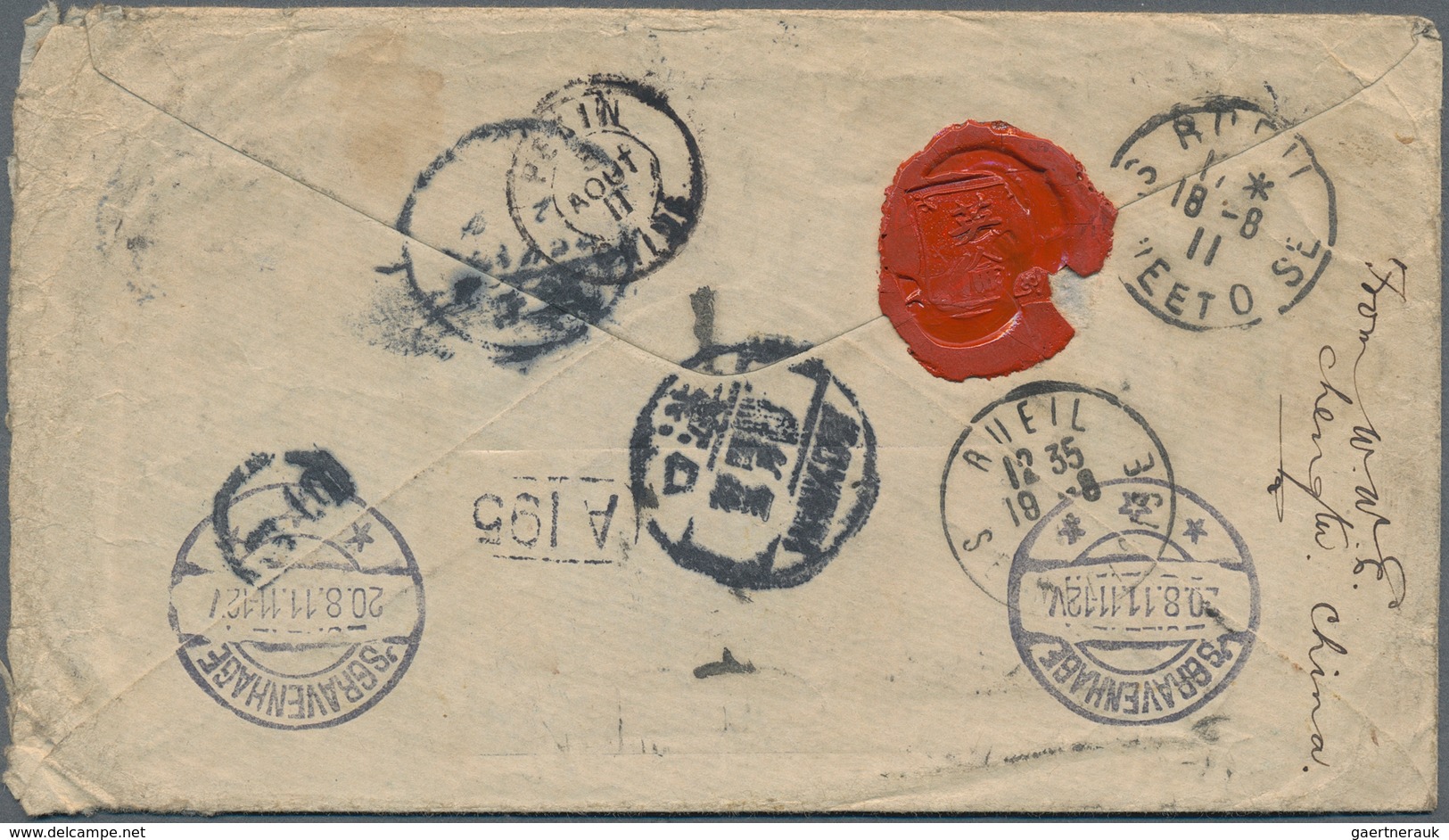 08142 China: 1902/08, Chengtu Letter Box Mark: Coiling Dragon 3 C. Green, A Horizontal Strip-3 With Interp - Autres & Non Classés