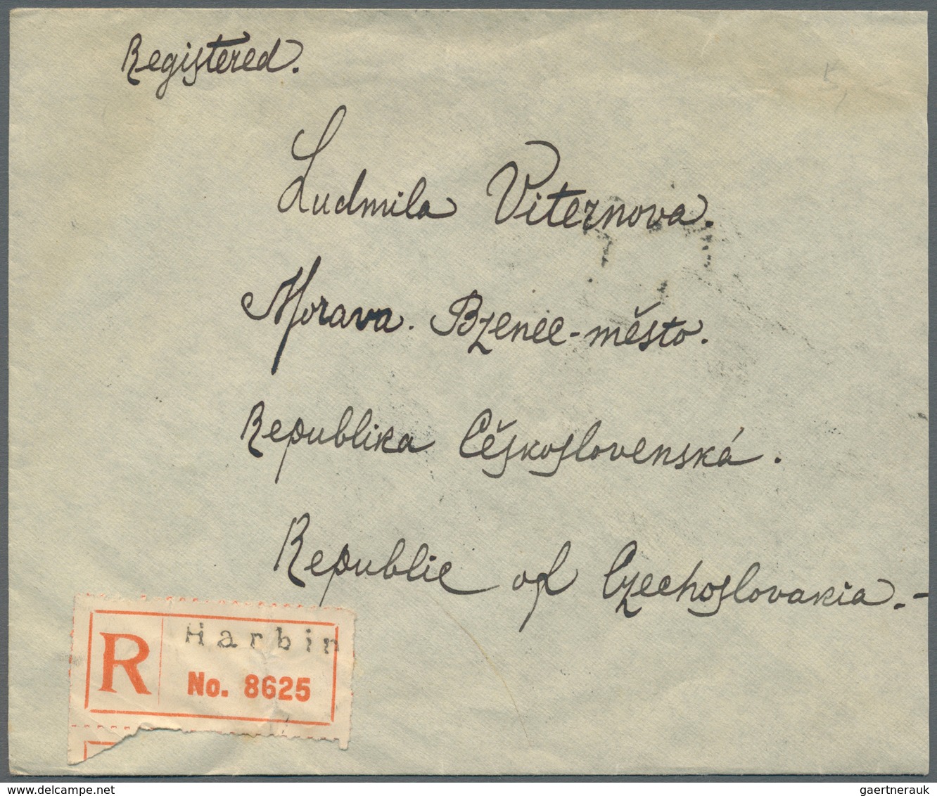 08154 China: 1913, Junk 10 C., A Horizontal Pair Tied Bilingual "HARBIN 23.4.24" To Reverse Of Registered - Sonstige & Ohne Zuordnung