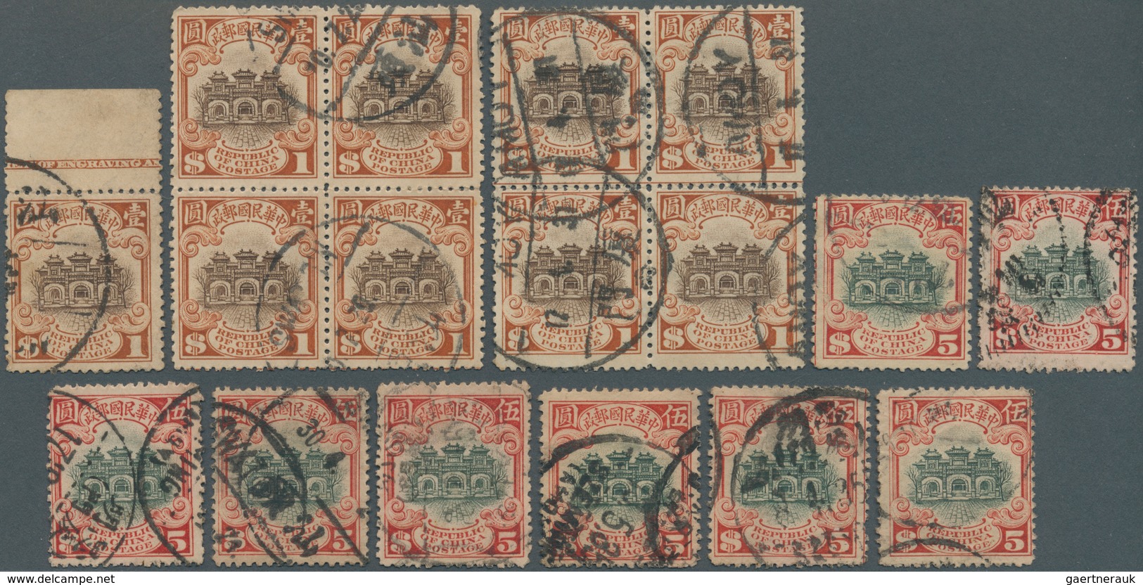 08157 China: 1915/1923 Group Of 34 'Hall Of Classics' Stamps Used, With 1915 Peking Printing $1 (2) And $2 - Sonstige & Ohne Zuordnung