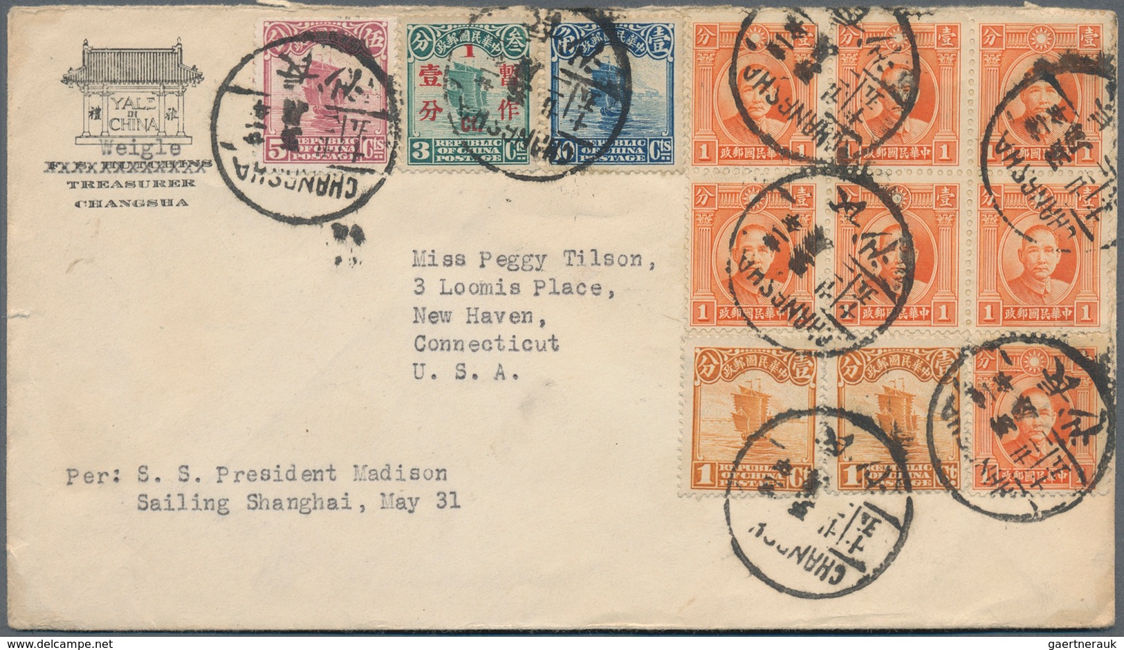 08167 China: 1932/43, Cover With Pictorial Printed Return "Yale In China" Franked SYS 1 C. (7 Inc. Block-6 - Autres & Non Classés