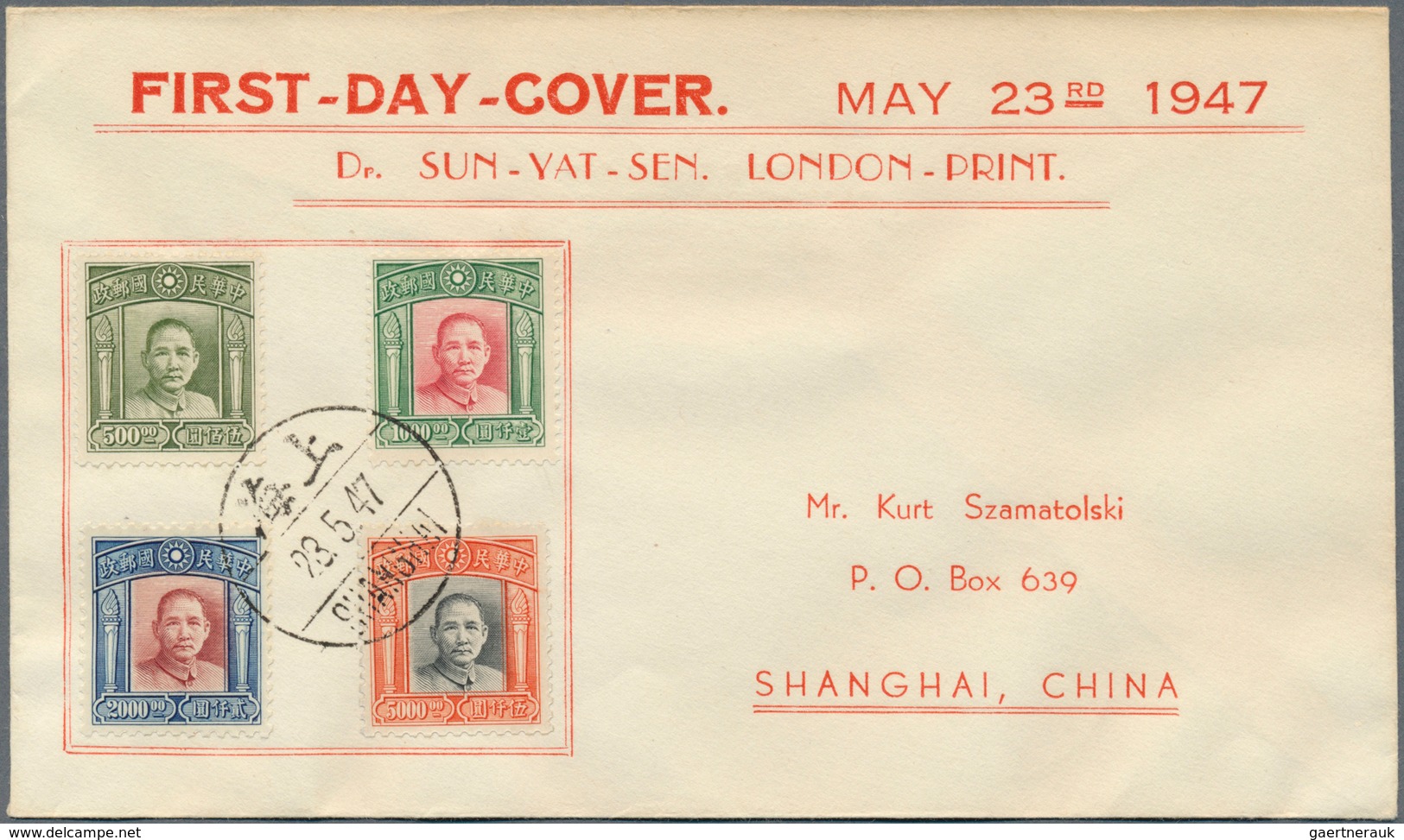 08176 China: 1947/48, FDC (7) All Different Inc. May 23 SYS Torch Issue; Also 1947 Cover To Hong Kong. Tot - Sonstige & Ohne Zuordnung