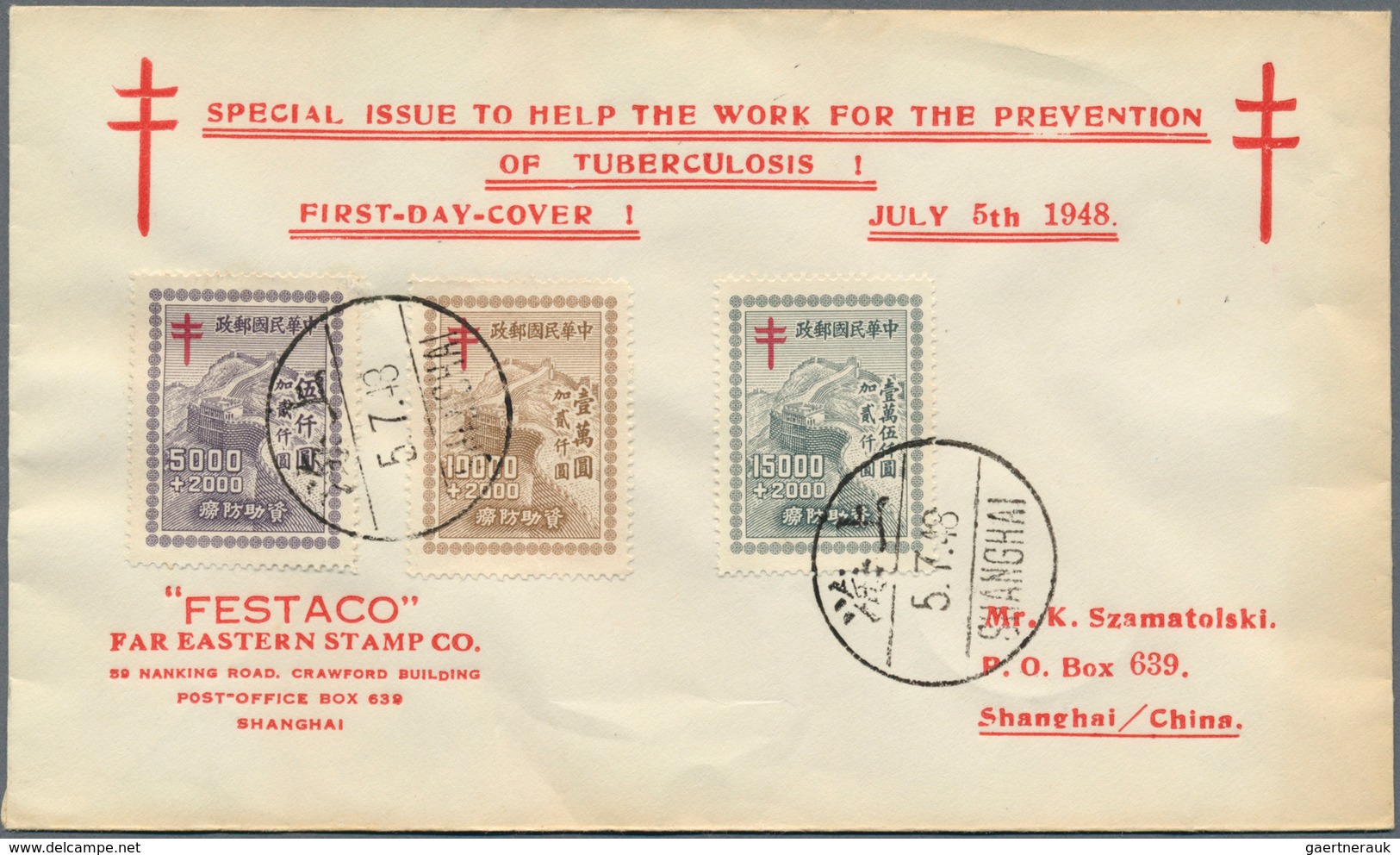 08176 China: 1947/48, FDC (7) All Different Inc. May 23 SYS Torch Issue; Also 1947 Cover To Hong Kong. Tot - Sonstige & Ohne Zuordnung