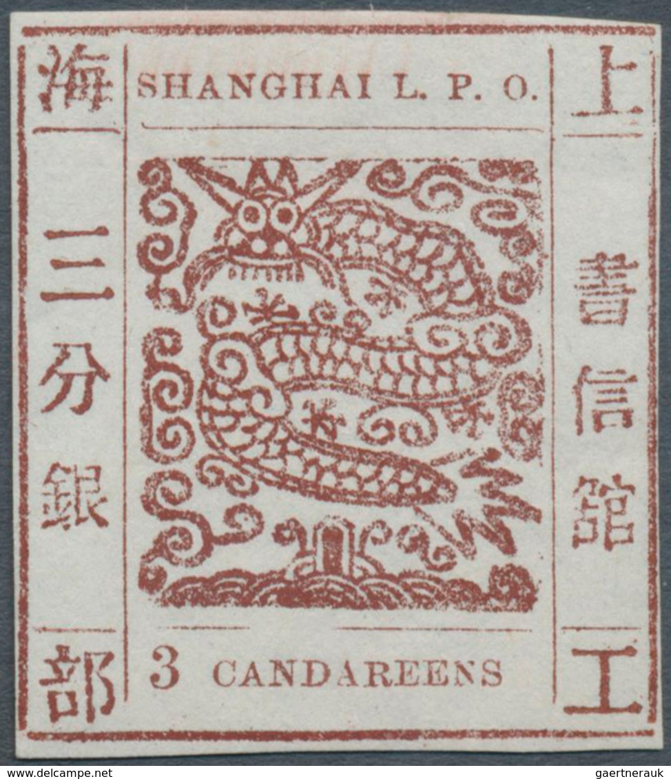 08187 China - Shanghai: 1871/72, 3 Ca. Red Brown, Official Reprint On Mesh Paper, Unused, Signed Calves. - Sonstige & Ohne Zuordnung