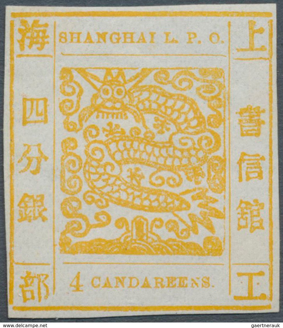 08188 China - Shanghai: 1871/72, 4 Ca. Yellow, Official Reprint On Mesh Paper, Unused, Signed Calves. - Sonstige & Ohne Zuordnung