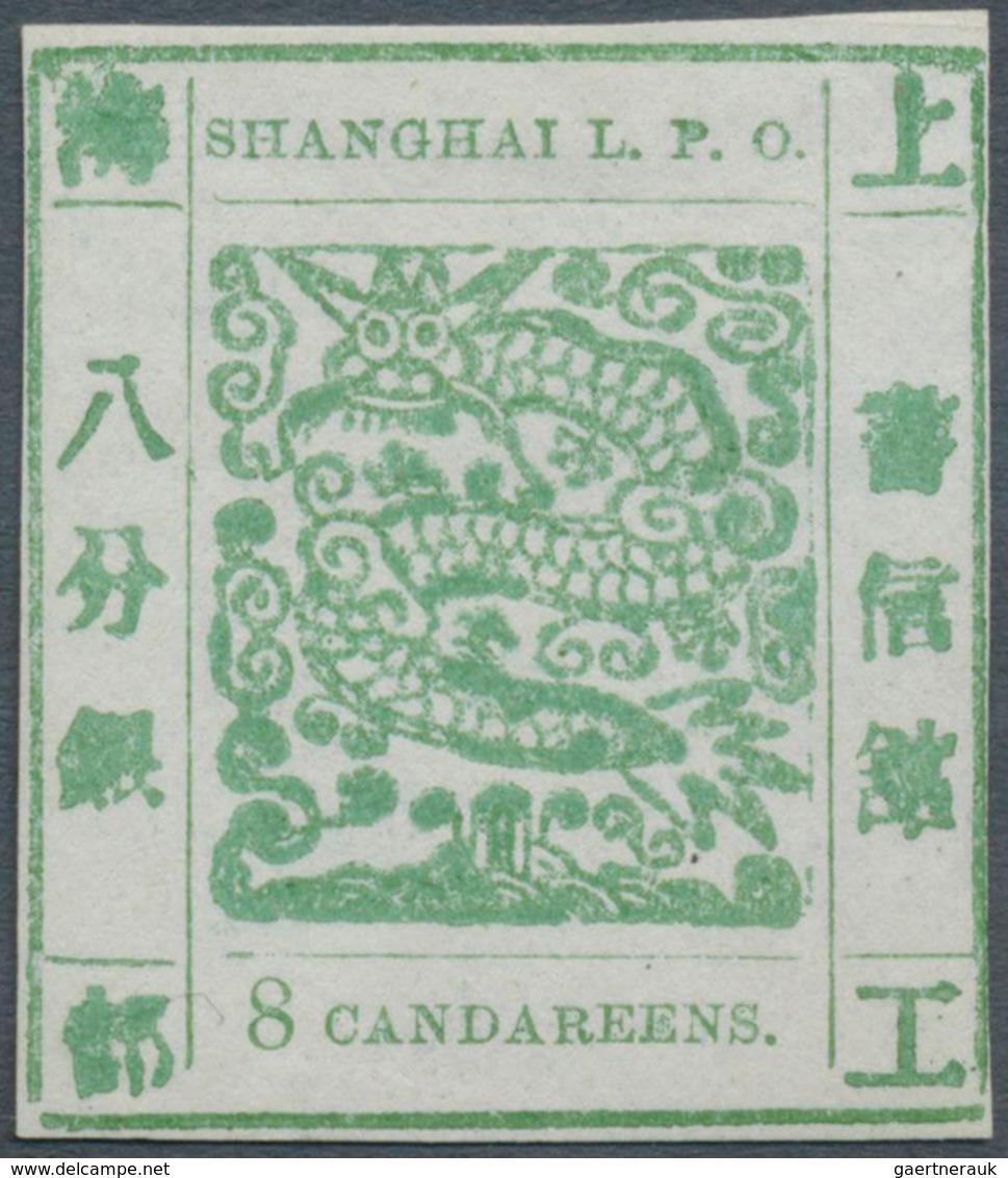 08189 China - Shanghai: 1871/72, 8 Ca. Green, Official Reprint On Mesh Paper, Unused, Signed Calves. - Sonstige & Ohne Zuordnung