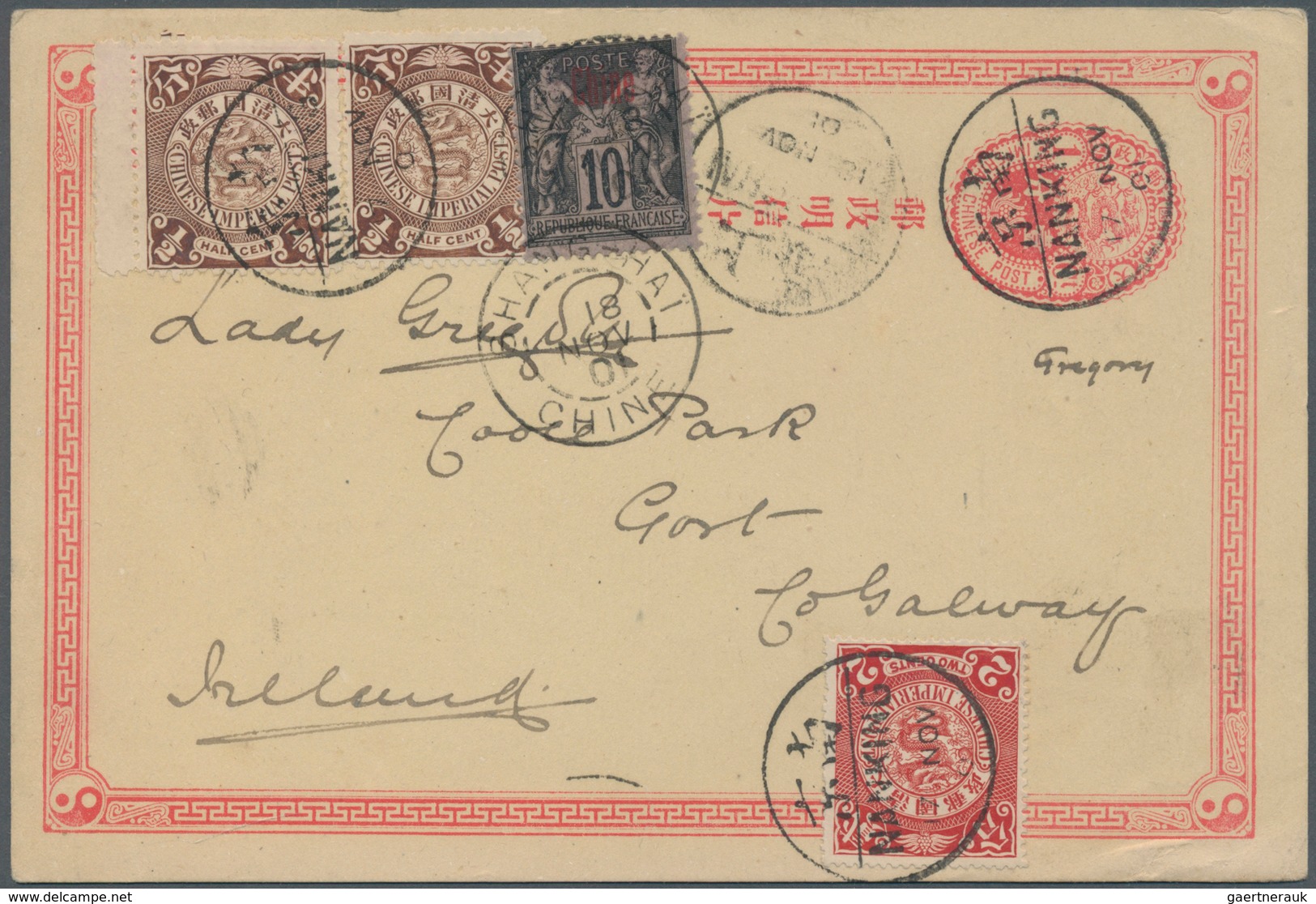 08197 China - Ganzsachen: 1901. Imperial Chinese Post Postal Stationery Card '1 Cent' Pink Upgraded With C - Ansichtskarten