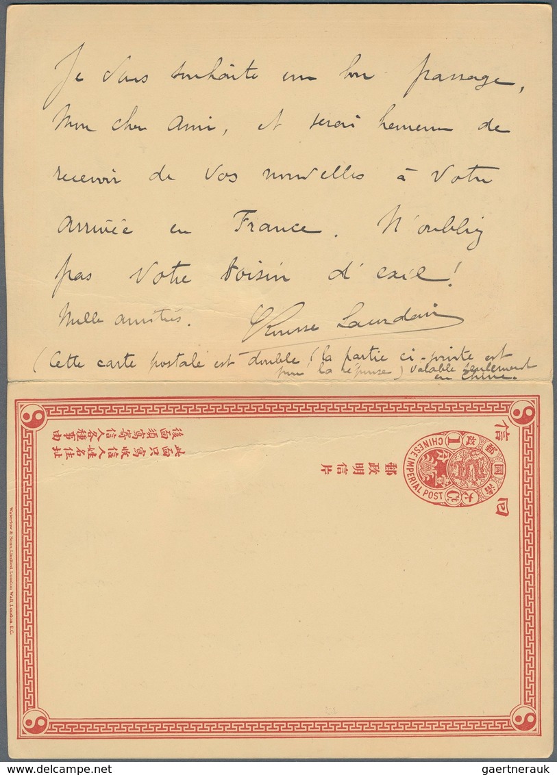 08205 China - Ganzsachen: 1898, Complete CIP 1+1 C. Double Card Canc. Bisected Bilingual "SZEMAO 15 MAY 03 - Ansichtskarten