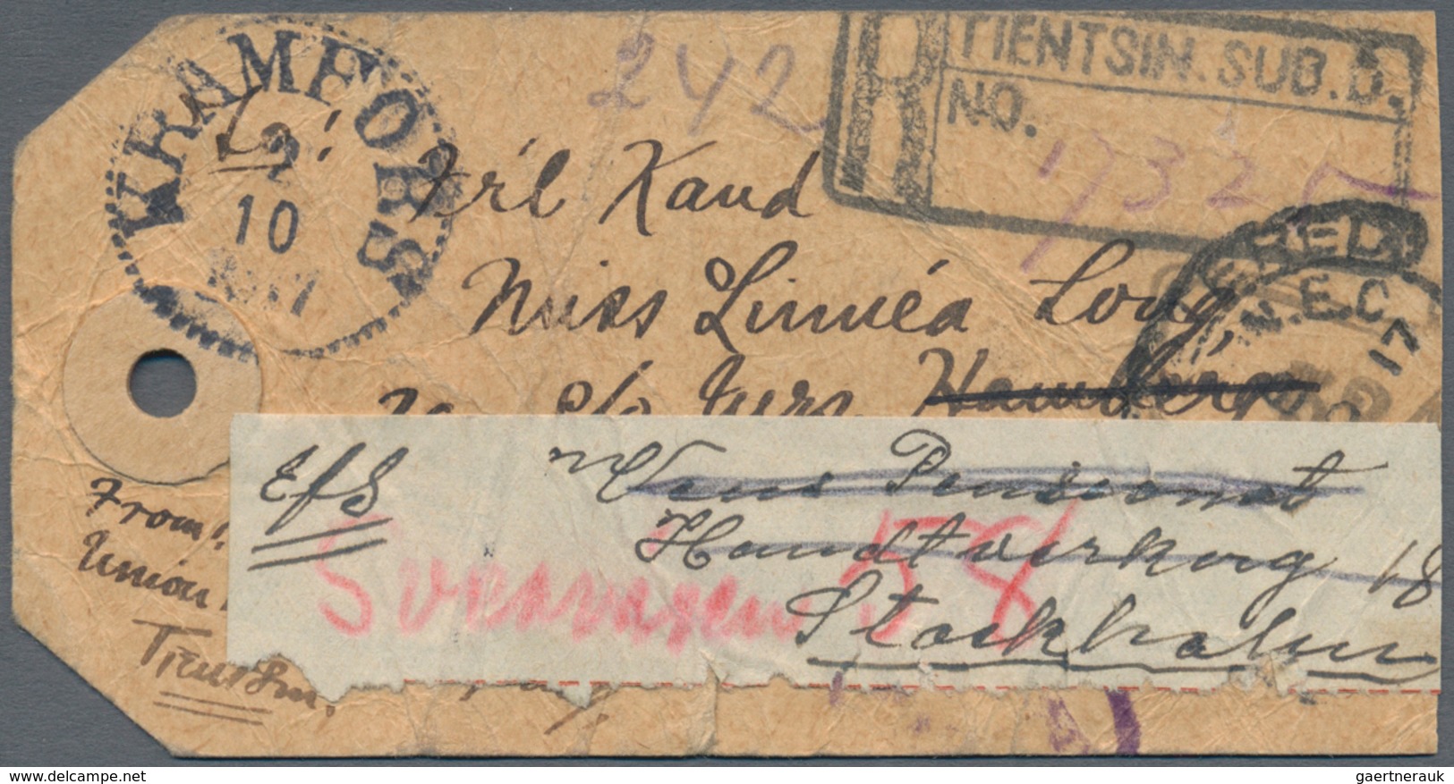 08221 China - Flugpost: 1913, Junk 2 C., 4 C. (3) Tied "TIENTSIN D 19 JUL 17" To Reverse Of Registered Pac - Autres & Non Classés