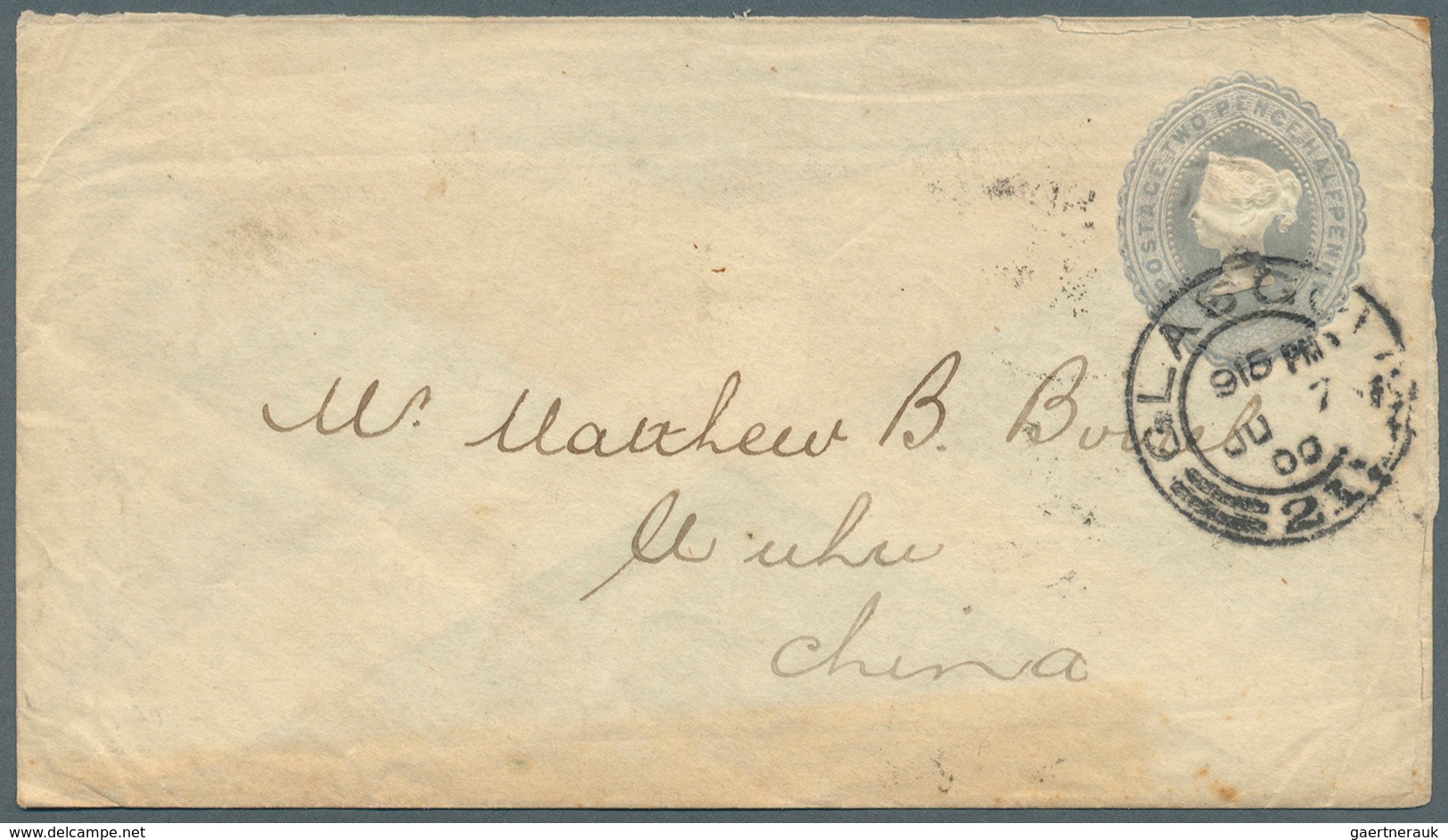 08230 China - Incoming Mail: Great Britain, 1900. Great Britain Postal Stationery Envelope (toned) 2½ D Gr - Sonstige & Ohne Zuordnung