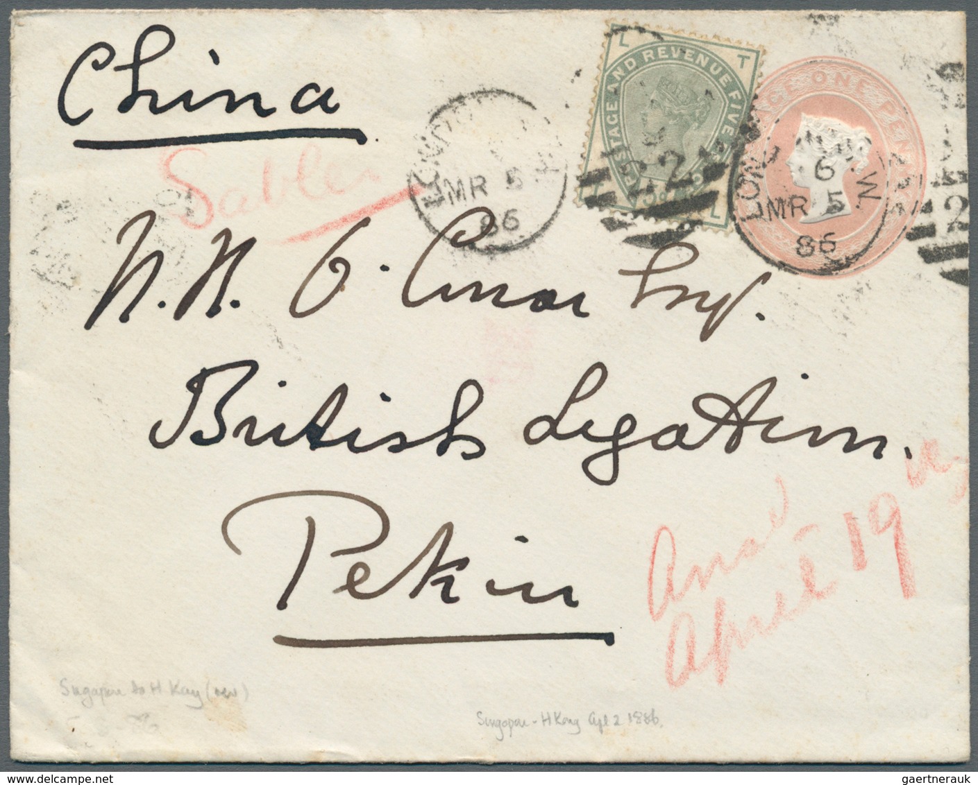 08255 China - Besonderheiten: Incoming Mail, 1885, UK, Envelope QV 1d Uprated QV 5d Tied "LONDON S.W. MR 5 - Sonstige & Ohne Zuordnung