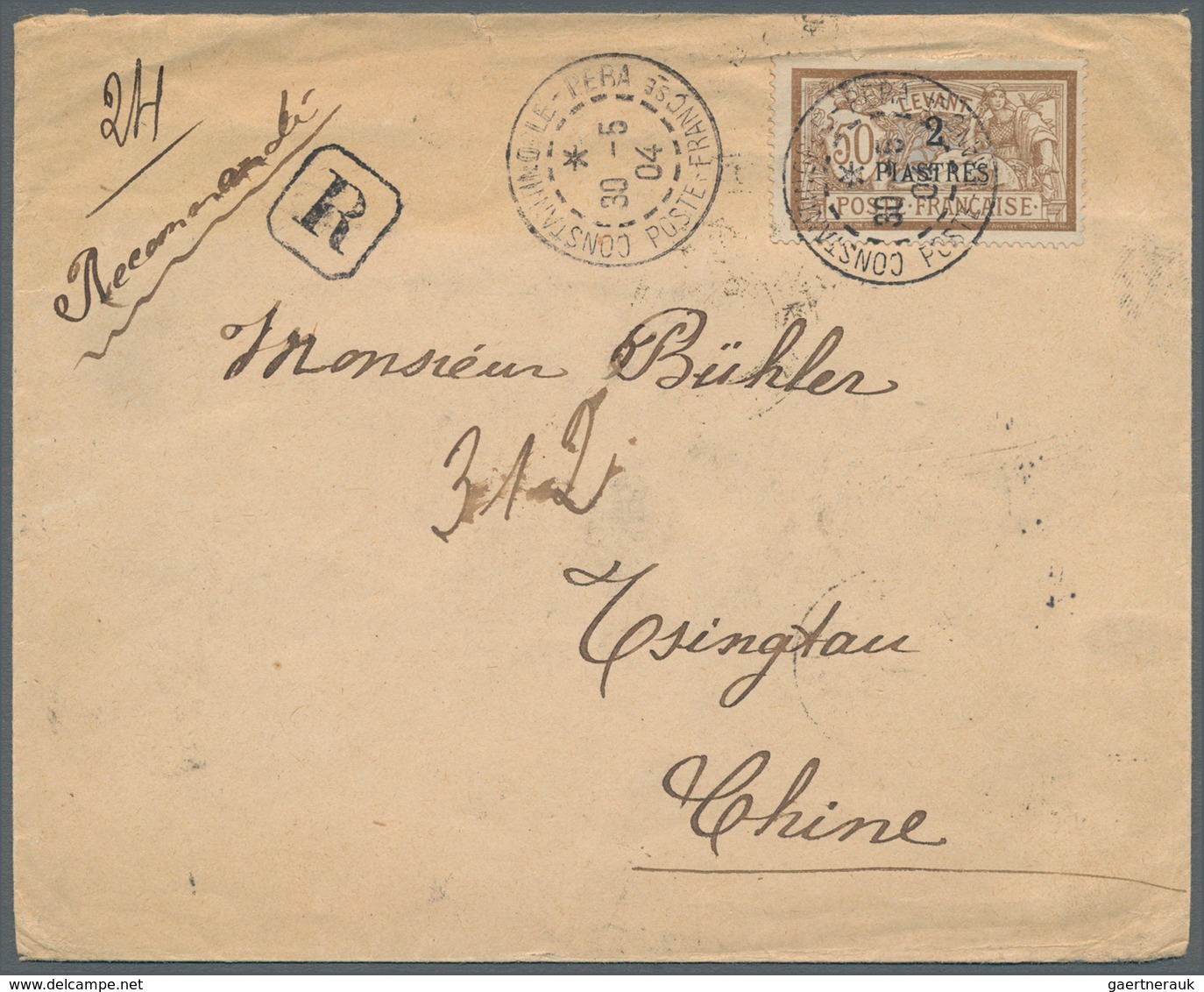 08272 China - Besonderheiten: Incoming Mail, 1904, Turkey/Osman Empire, French Offices In Turkey, 2 Pia/50 - Autres & Non Classés