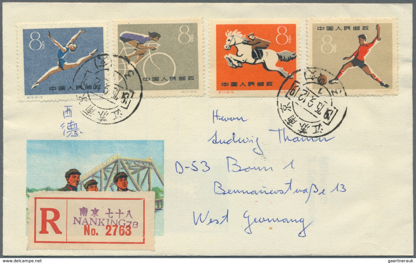 08311 China - Volksrepublik: 1959/62, national sports meeting set C72 on four registered covers used "Nank