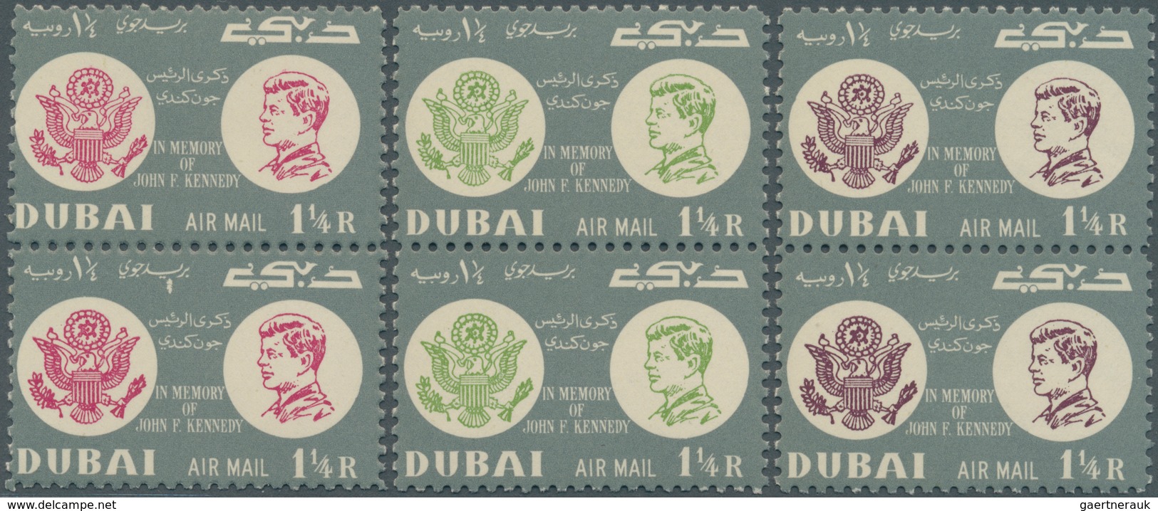 08390 Dubai: 1964, Death Anniversary Of John F. Kennedy 1¼r. ESSAYS In Three Vertical Pairs With Grey Back - Dubai
