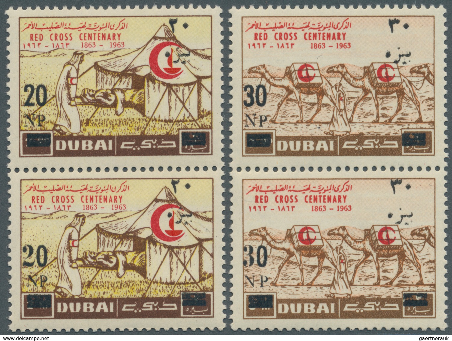 08394 Dubai: 1964, Definitives 'Red Cross Centenary' 2np. Surch. 20np. And 3np. Surch. 30np. Both In Verti - Dubai