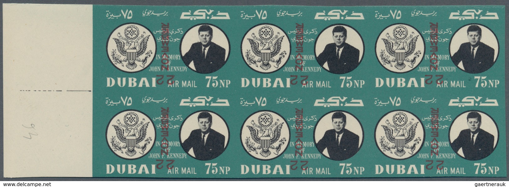 08404 Dubai: 1964, Death Anniversary Of John F. Kennedy 75np. With INVERTED Red Overprint '22 NOVEMBER' In - Dubai