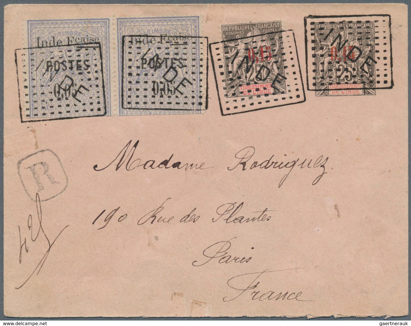 08406 Französisch-Indien: 1903, 0,15 F On 25 C Black/rose Stationery Envelope, Uprated With 0,15 F On 25 C - Lettres & Documents