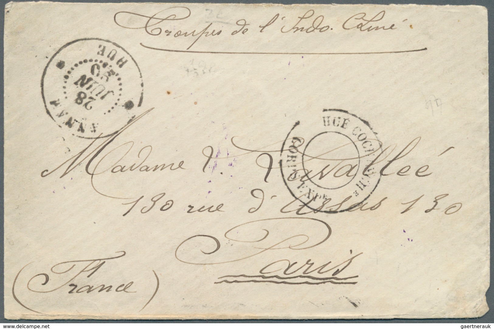 08410 Französisch-Indochina: 1890. Stamp-less Military Mail Envelope Addressed To Paris Headed 'Troupes De - Briefe U. Dokumente