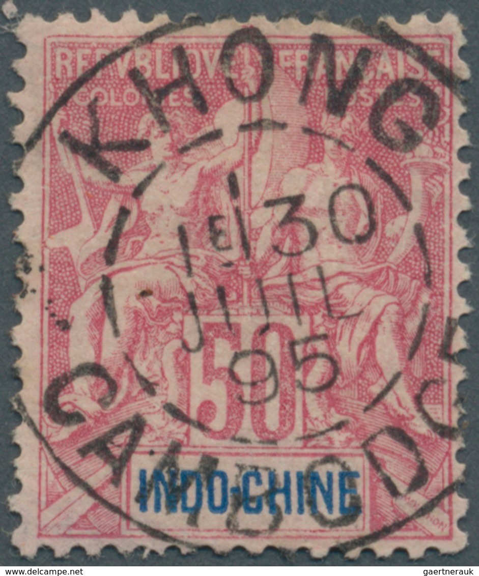 08413 Französisch-Indochina: 1895. Indo-China SG 16, 50c Rose Cancelled By 'Khong/Cambodge' Double Ring '3 - Lettres & Documents