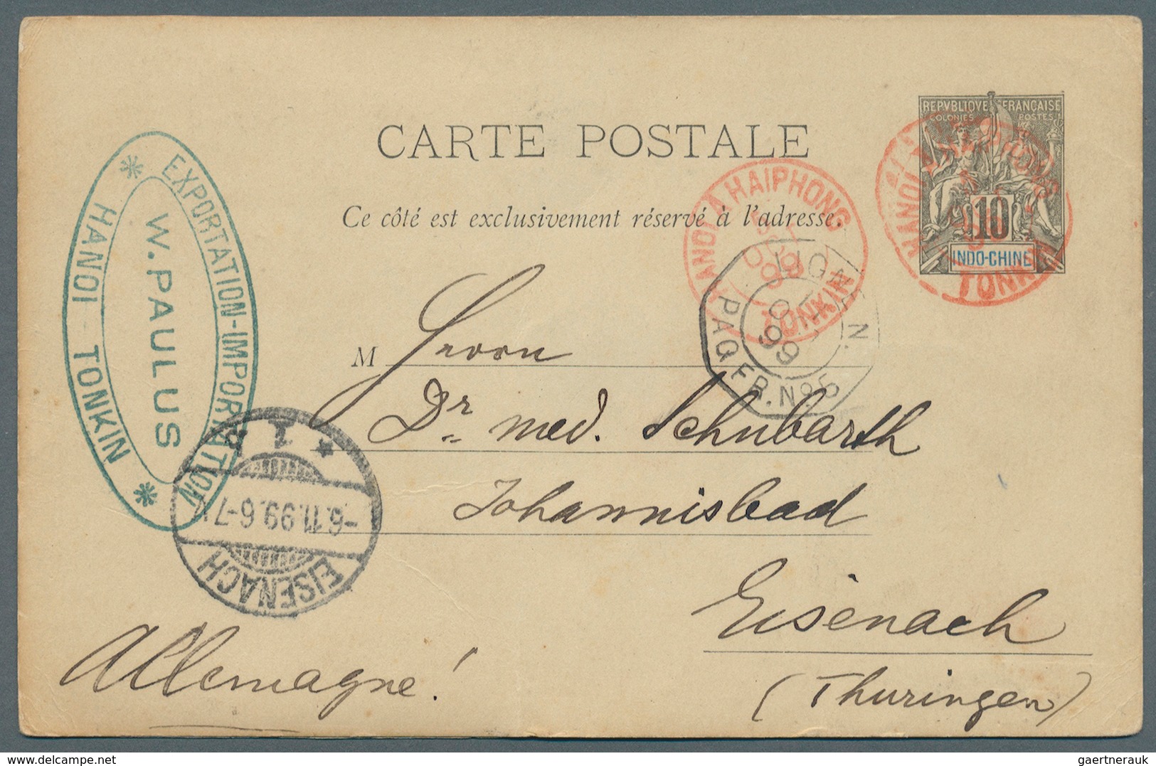 08417 Französisch-Indochina: 1899. Postal Stationery Card 10c Black With Photographic View On Reverse Writ - Lettres & Documents