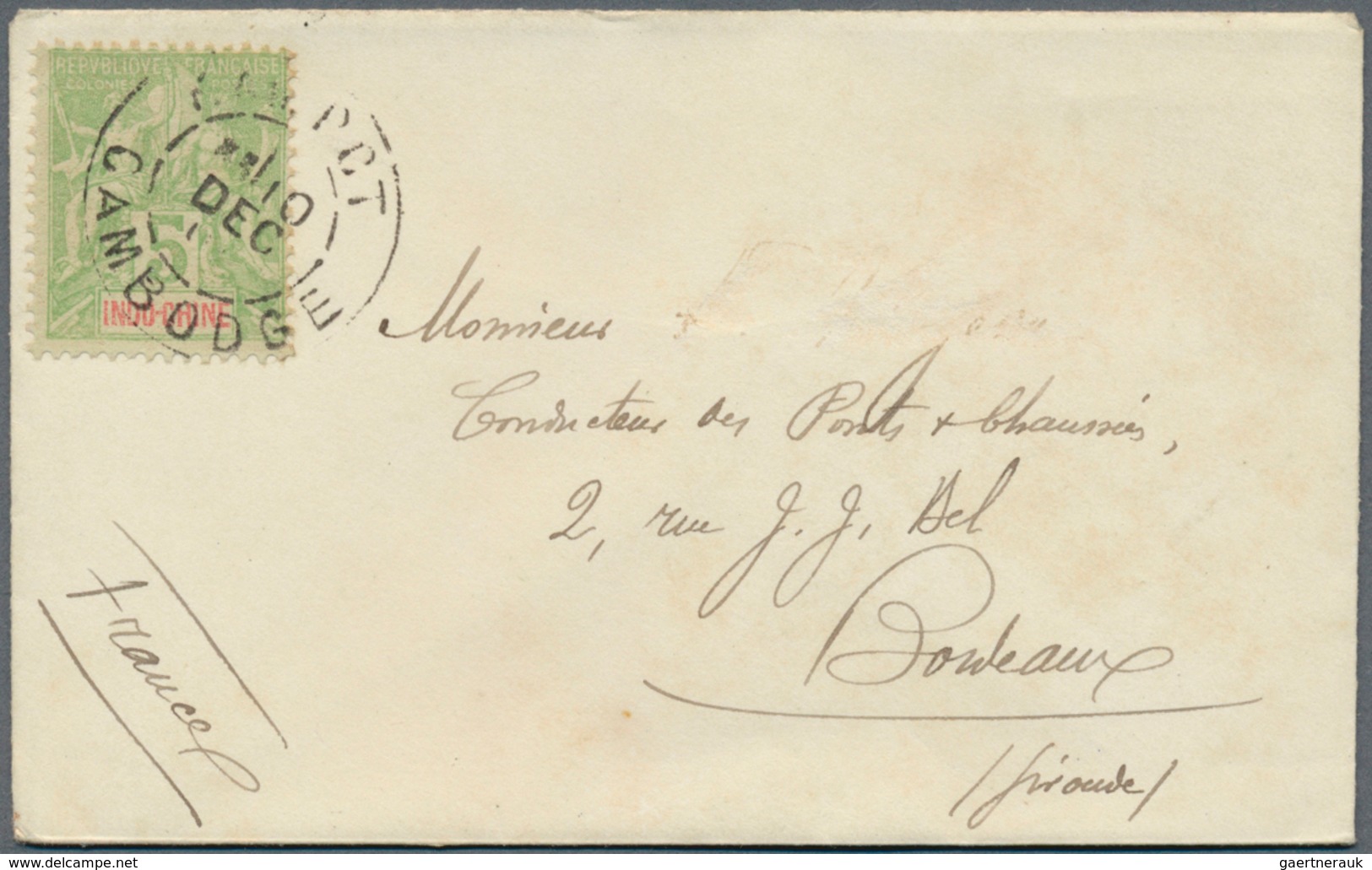 08417A Französisch-Indochina: "CAMPOT CAMBODGE" Cds On 1900 Indochine 5c Yellow-green Groupe Type Franking - Lettres & Documents