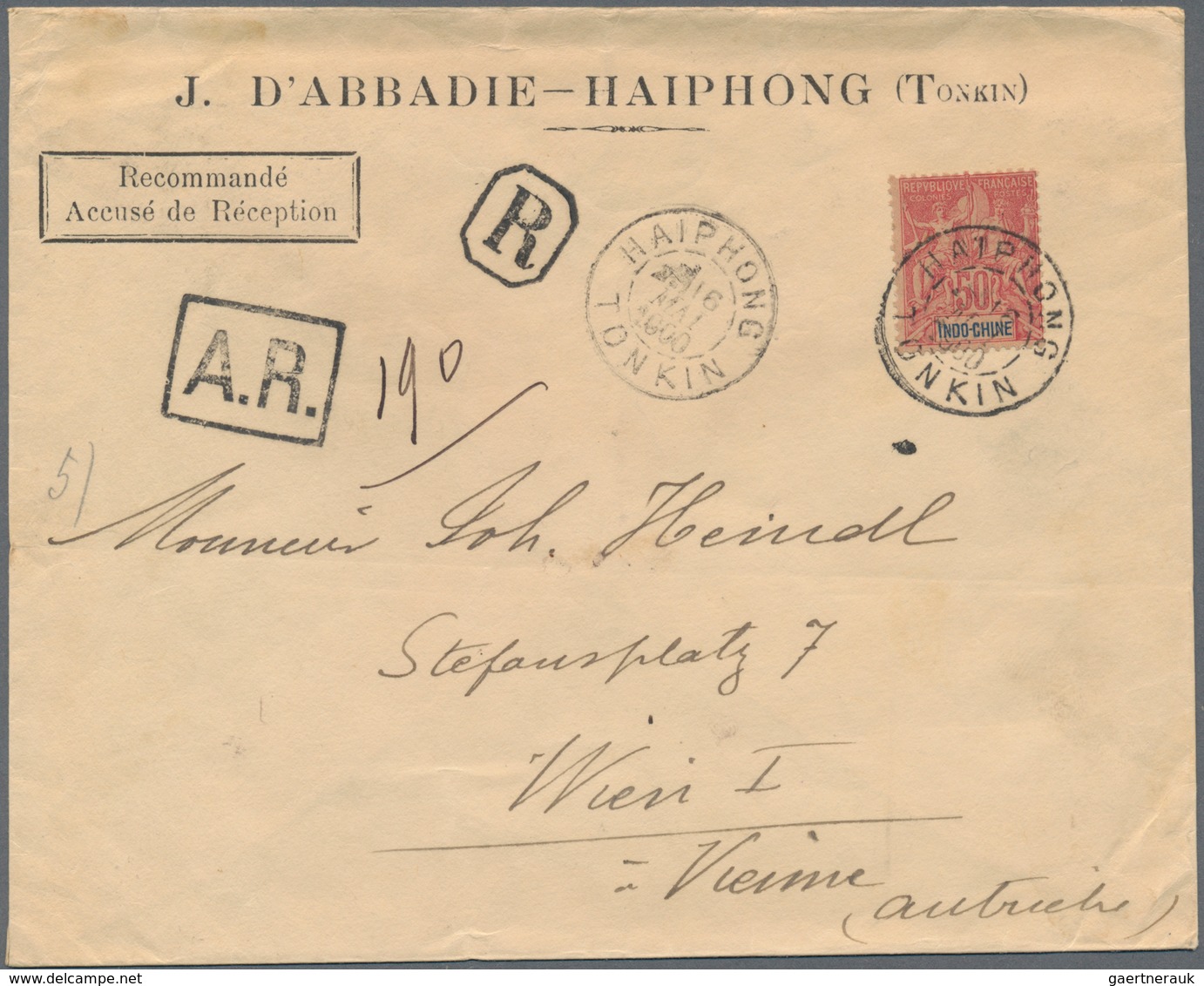 08418 Französisch-Indochina: 1900. Registered Envelope (faults) To Austria Bearing Indo-China Yvert 13, 50 - Lettres & Documents