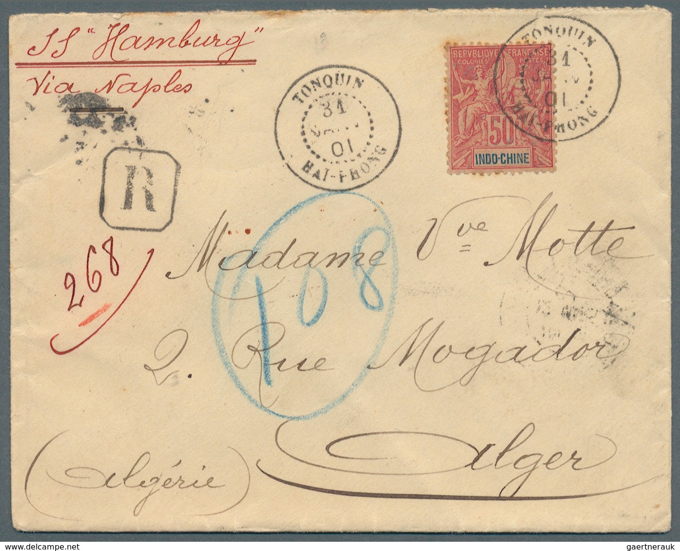 08419 Französisch-Indochina: 1901. Registered Envelope Addressed To Algeria, North Africa Bearing Indo-Chi - Briefe U. Dokumente