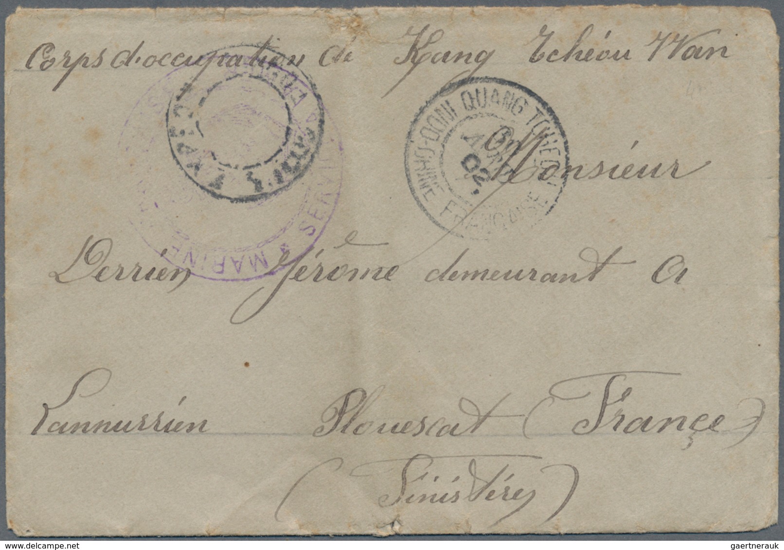 08421 Französisch-Indochina: 1902. Stamp-less Envelope (vertical Fold) Addressed To France Endorsed 'Corps - Lettres & Documents