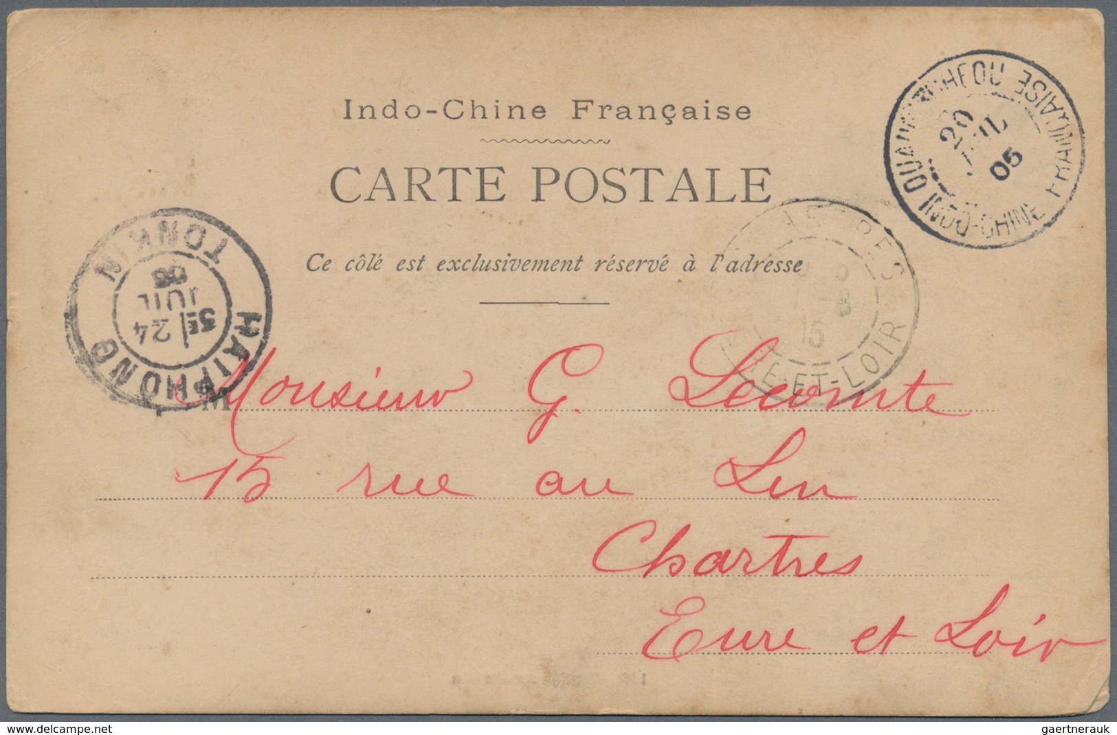 08424 Französisch-Indochina: 1905. Picture Post Card Of 'Planting Rice' Addressed To France Bearing Indo-C - Lettres & Documents