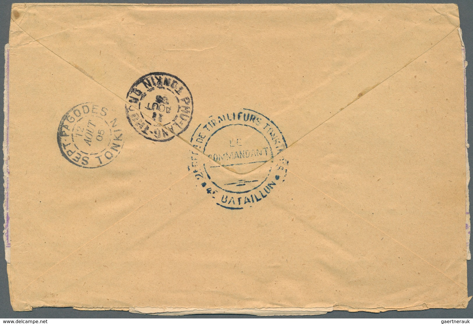 08426 Französisch-Indochina: 1905. Stamp-less Envelope (opend For Display) Addressed To The 'Chef De Batta - Briefe U. Dokumente