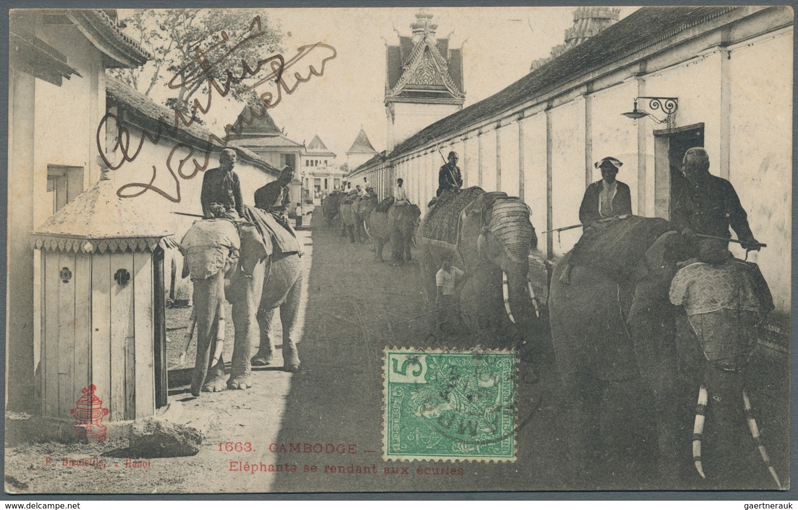 08428 Französisch-Indochina: 1906. Picture Post Card Of 'Elephant Parade' Addressed To Krulie, Cambodia Be - Briefe U. Dokumente