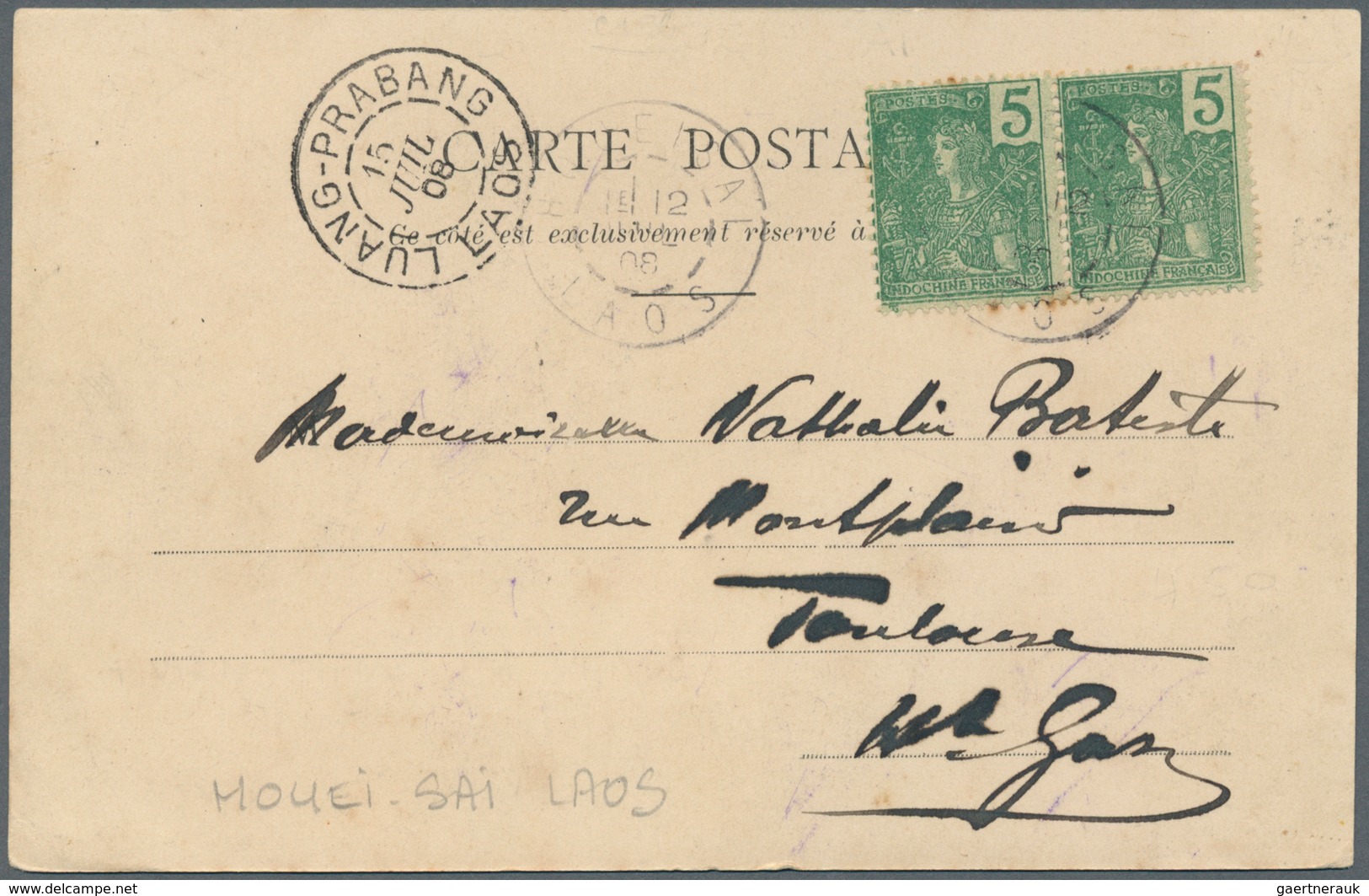 08431 Französisch-Indochina: 1908. Picture Post Card Of `Vietri, Tonkin' Addressed To France Bearing Frenc - Briefe U. Dokumente