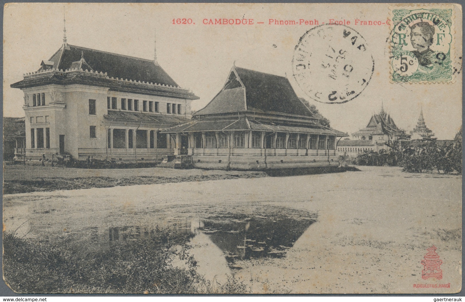 08434 Französisch-Indochina: 1910. Picture Post Card (small Faults) Of 'Ecole Francaise, Phnom-Penh' Writt - Lettres & Documents