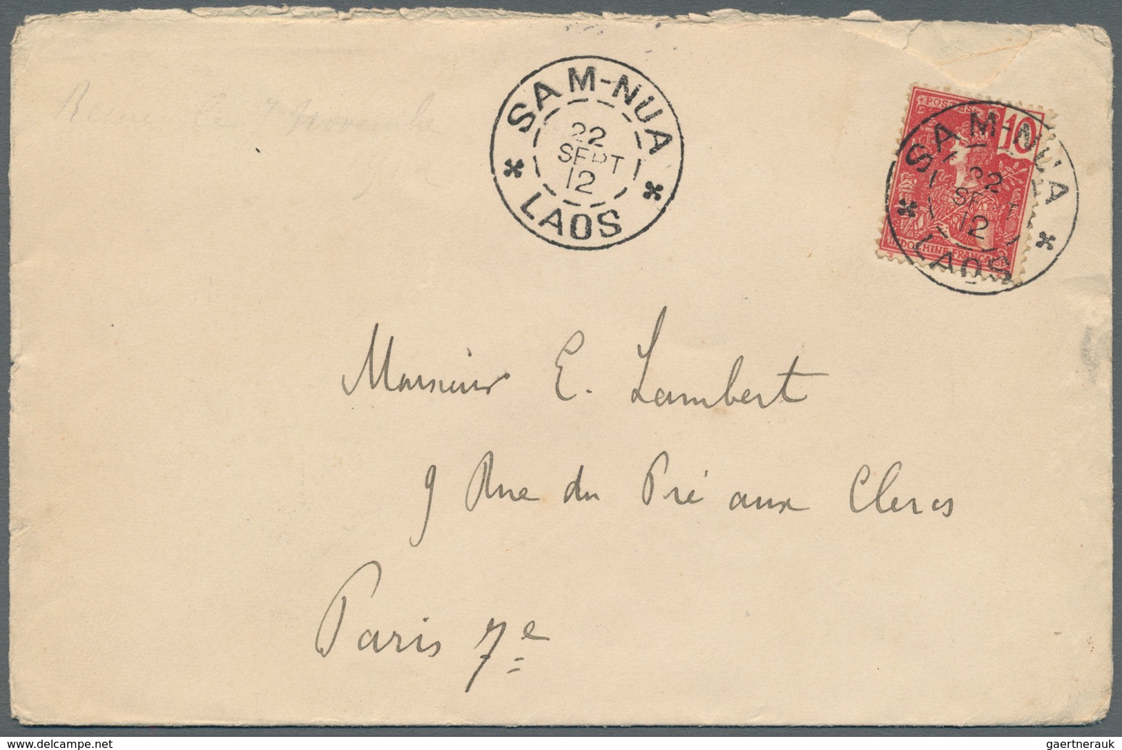 08435 Französisch-Indochina: 1912. Envelope Addressed To Paris Bearing French Indo-China SG 34, 10c Red Ti - Lettres & Documents