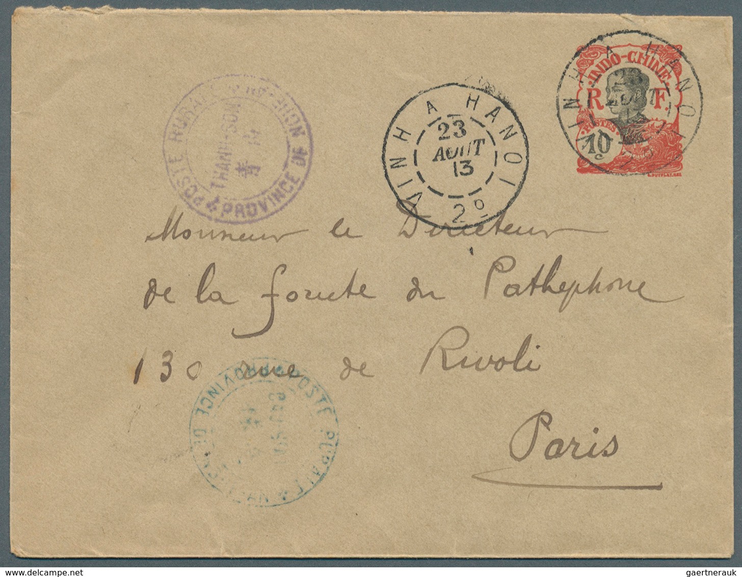 08437 Französisch-Indochina: 1913. Postal Stationery Envelope 10c Red Addressed To Paris Cancelled By 'Pos - Lettres & Documents