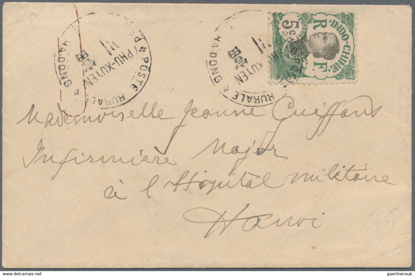 08442 Französisch-Indochina: 1919. Envelope Addressed To Hanoi Bearing Indo-China SG 54, 5c Green Tied By - Lettres & Documents