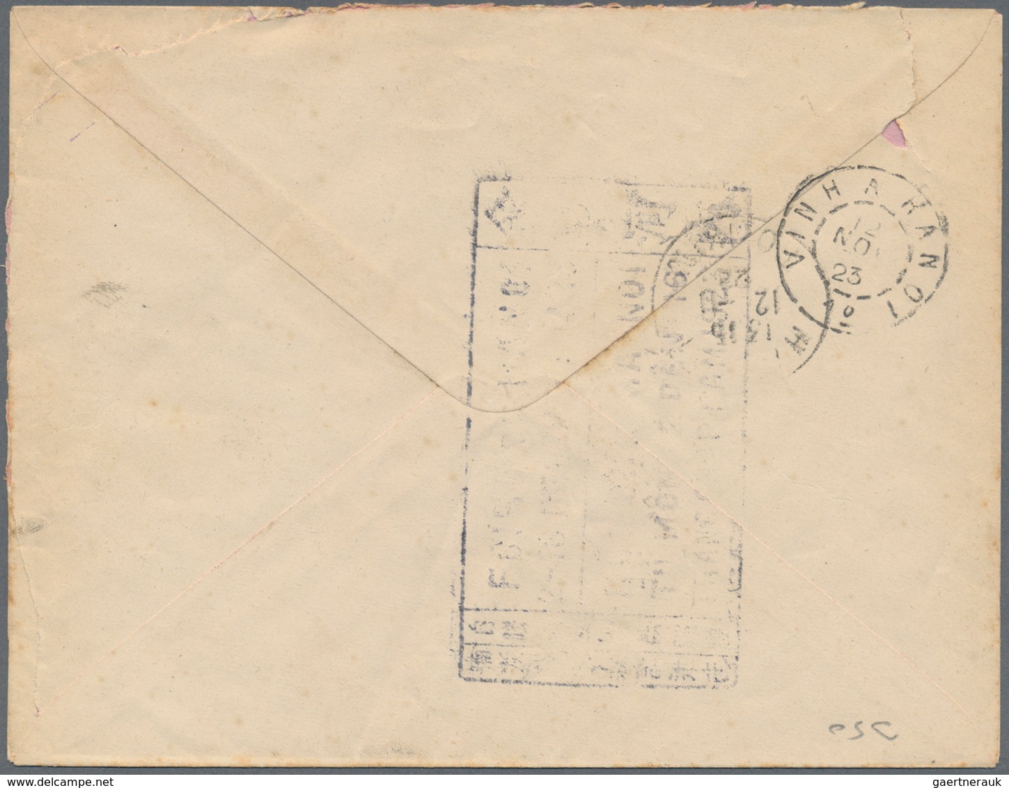 08446 Französisch-Indochina: 1923. Postal Stationery Envelope 4c Orange Addressed To Hanoi Cancelled By 'P - Briefe U. Dokumente