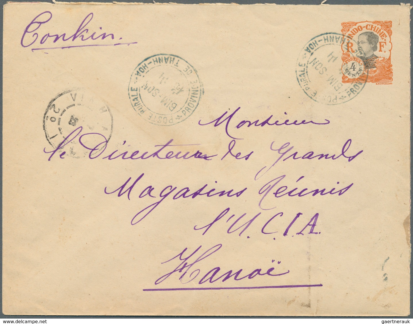 08448 Französisch-Indochina: 1924. Postal Stationery Envelope 4c Orange Addressed To Hanoi Cancelled By 'P - Lettres & Documents