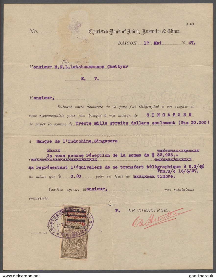 08455 Französisch-Indochina: 1927, Bank Bill Of The 'Chartered Bank Of India, Australia & China' At SAIGON - Briefe U. Dokumente