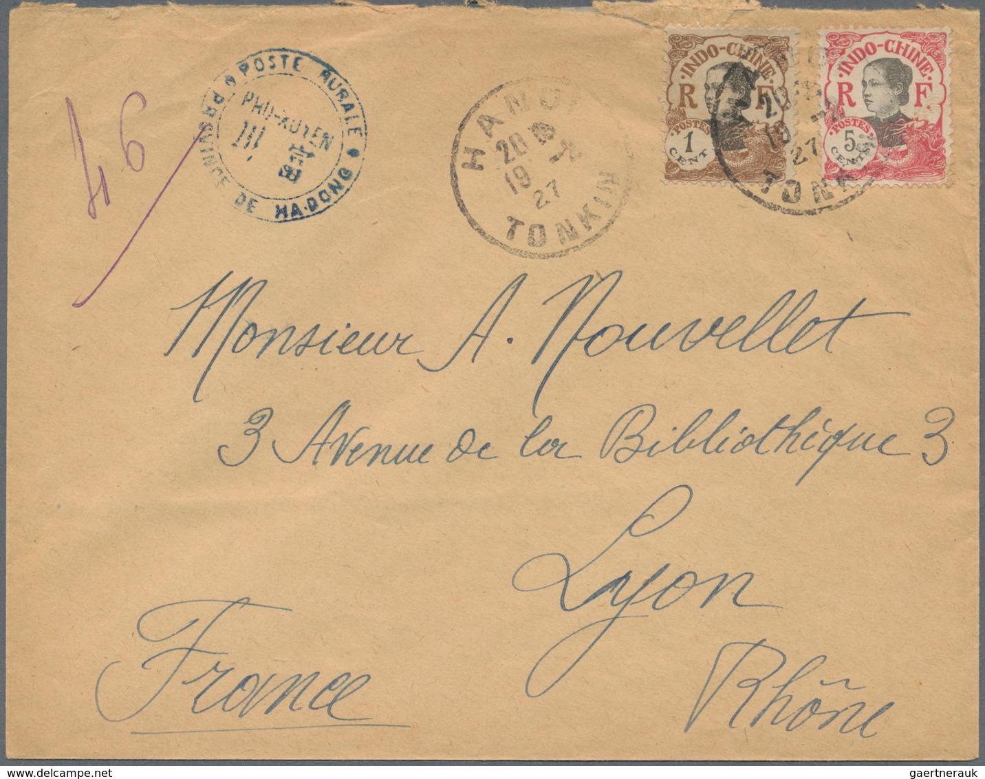 08456 Französisch-Indochina: 1927. Envelope Addressed To France Bearing Lndo-China SG 119, 1c Brown And SG - Briefe U. Dokumente