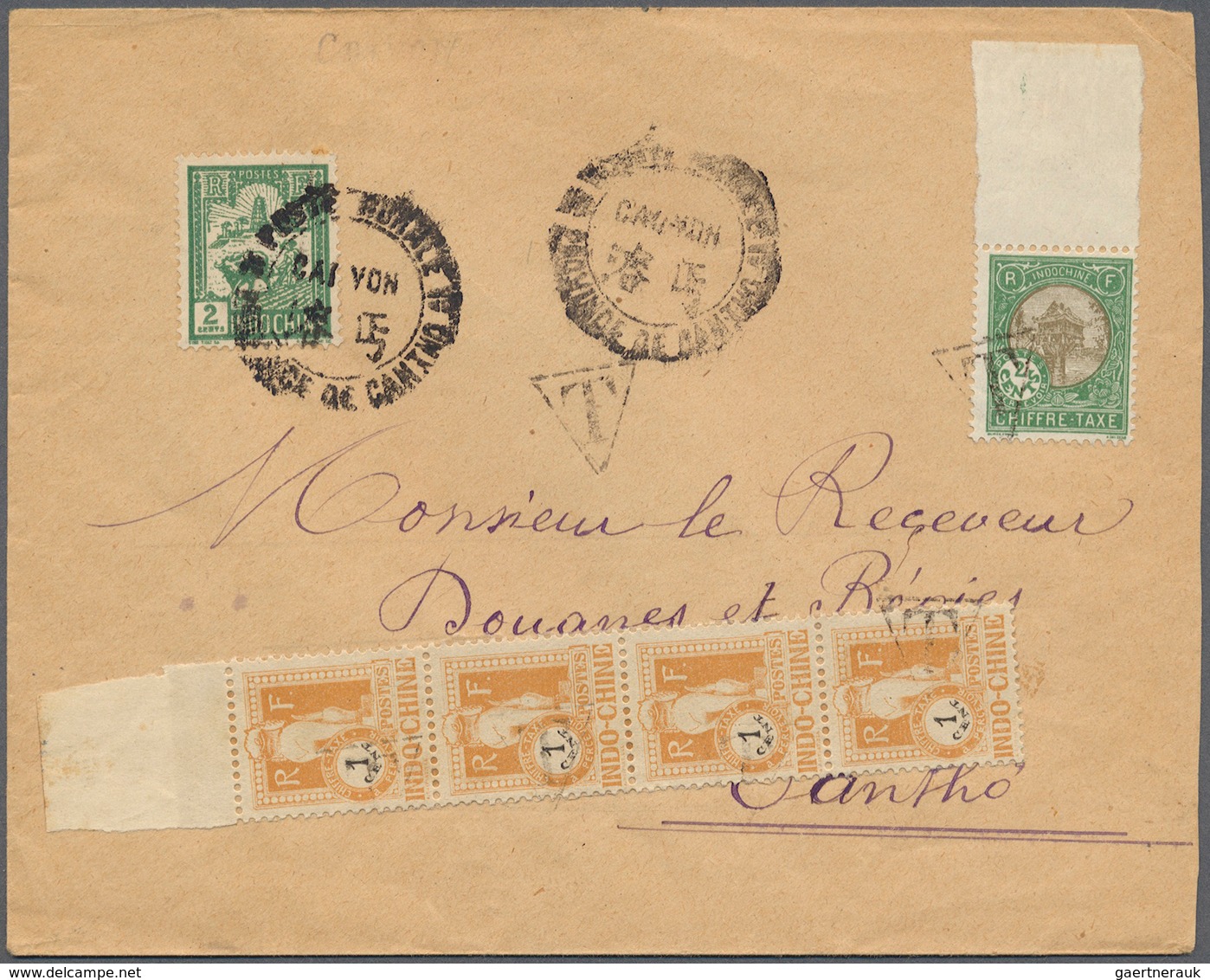 08462 Französisch-Indochina: 1931. Envelope Addressed To The 'Receiver Of Customs, Cantho' Bearing Indo-Ch - Briefe U. Dokumente