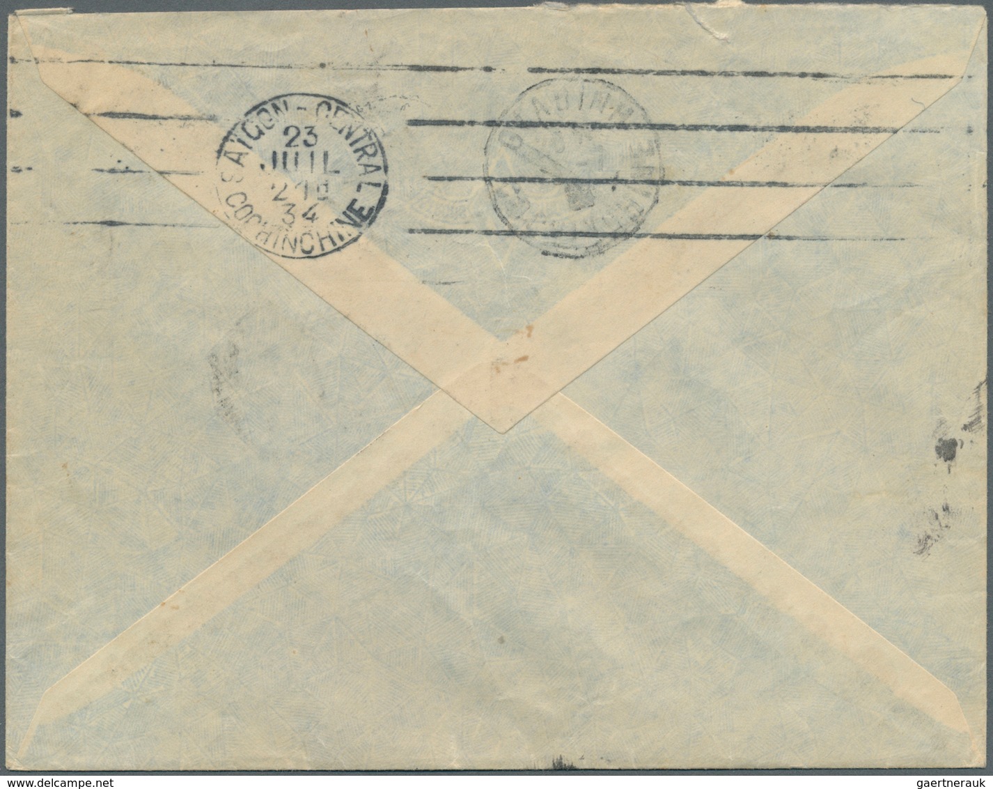 08473 Französisch-Indochina: 1934. Envelope (creased) Addressed To Saigon Bearing Indo-China SG 175, 5c Vi - Briefe U. Dokumente