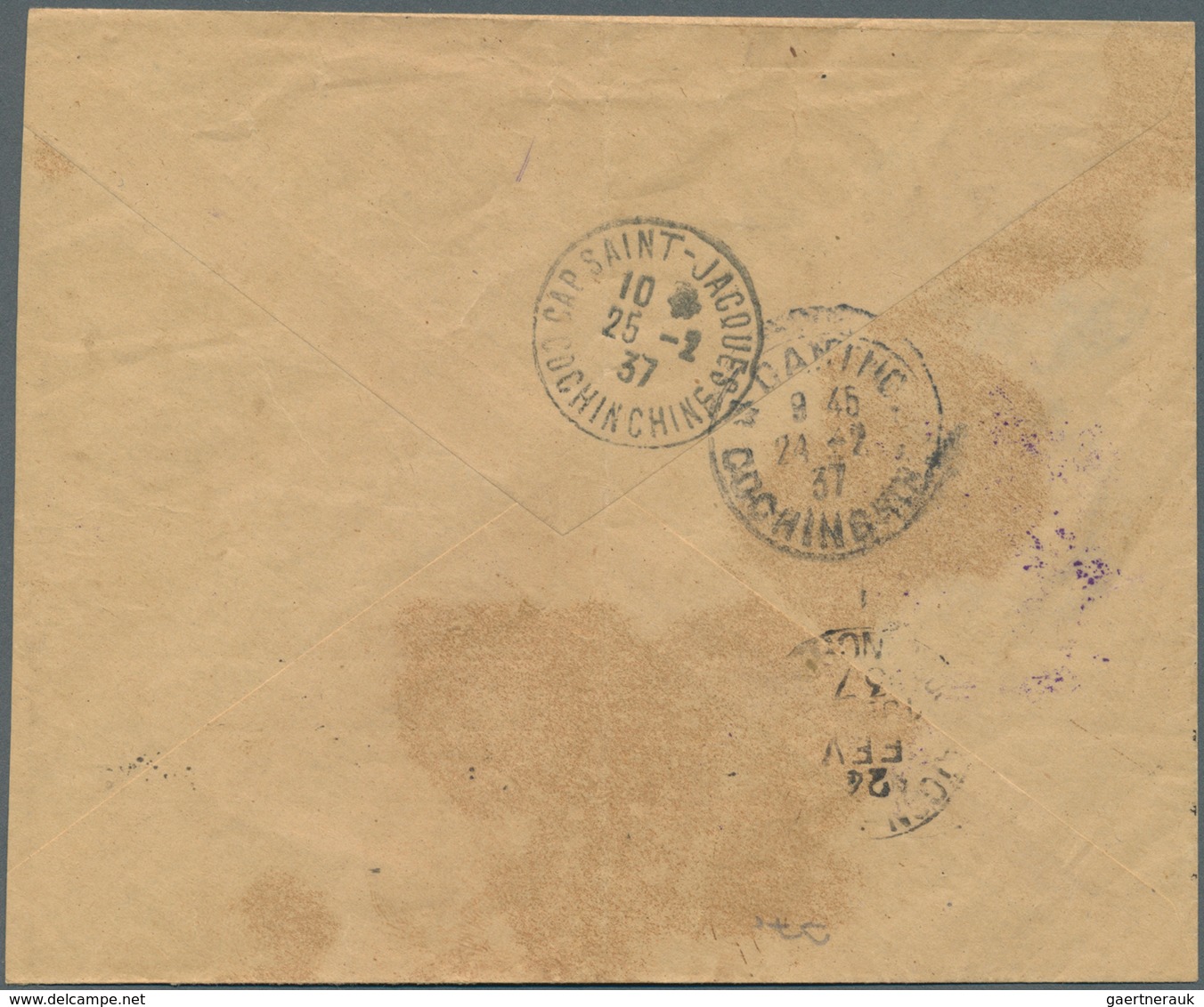 08477 Französisch-Indochina: 1937. Envelope (stains) Addressed To Cap S't Jacques Bearing Lndo-China SG 17 - Briefe U. Dokumente