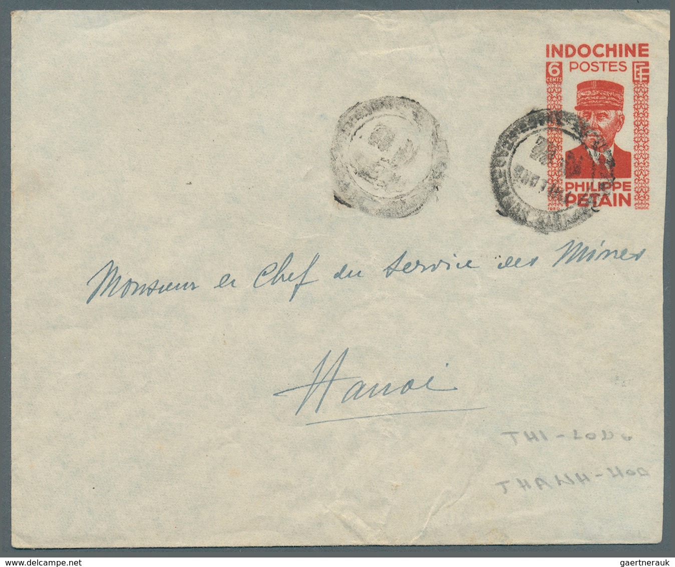 08481 Französisch-Indochina: 1943. Postal Stationery Envelope 'Marshall Petain' 6c Red (small Faults) Addr - Briefe U. Dokumente