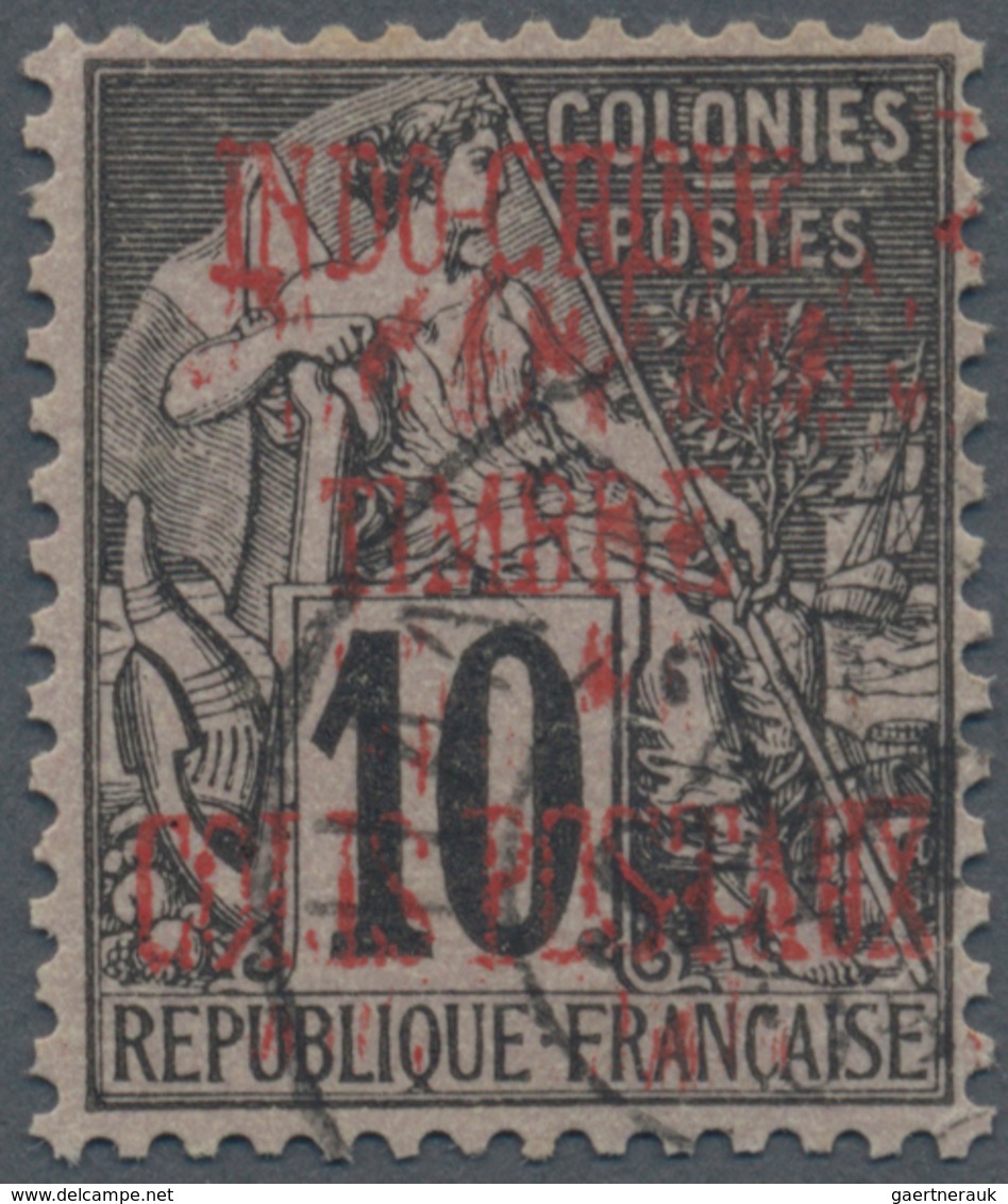 08490 Französisch-Indochina - Paketmarken: 1891, 10c. Black On Lilac Surcharged By Vermillion Handstamp, F - Timbres-taxe