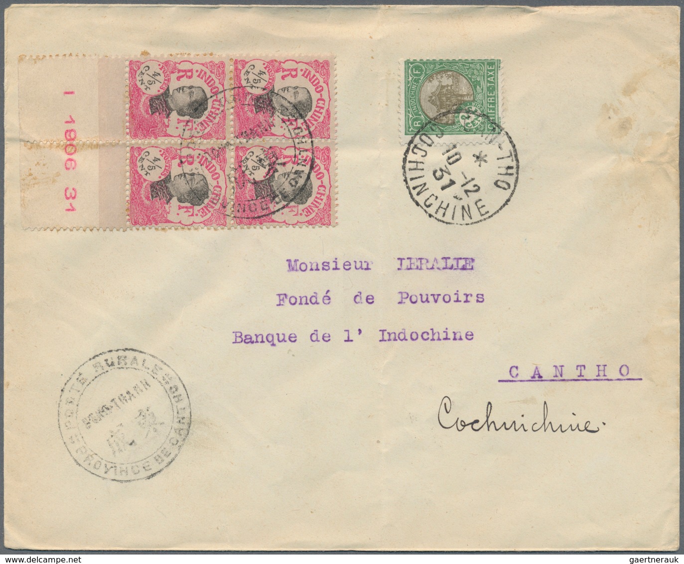 08493 Französisch-Indochina - Portomarken: 1931. Envelope (vertical And Horizontal Fold, Addressed To The - Portomarken