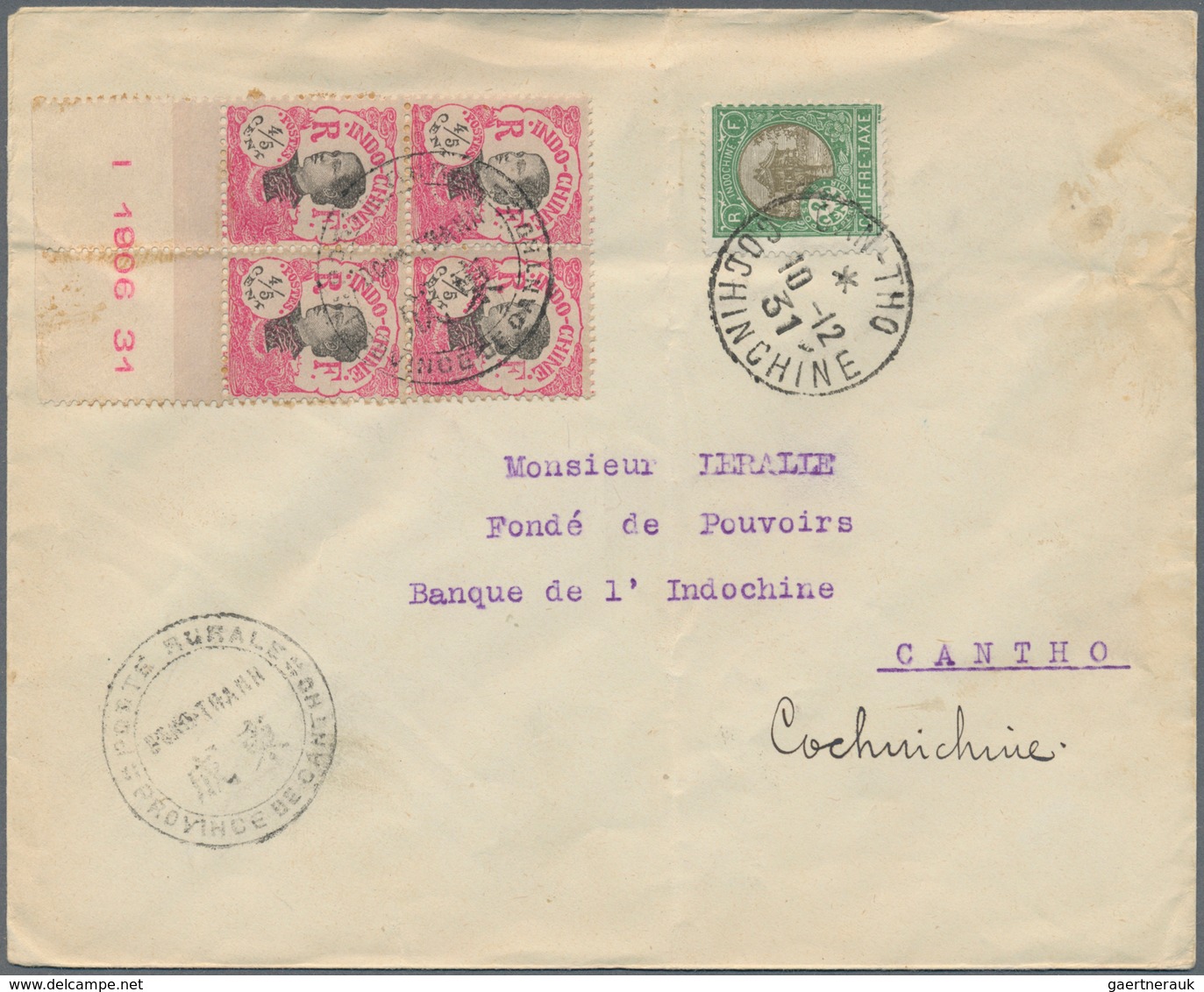 08493 Französisch-Indochina - Portomarken: 1931. Envelope (vertical And Horizontal Fold, Addressed To The - Timbres-taxe