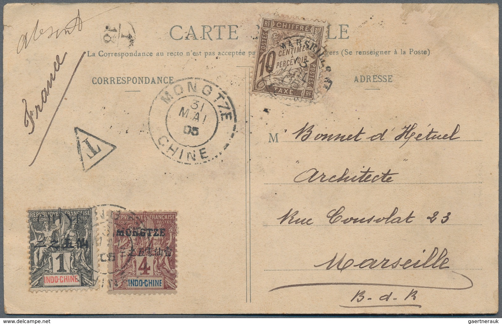 08498 Französisch-Indochina - Postämter In Südchina: Mongtze, 1905, 1 C., 4 C.ovpt. "MONGTZE" Tied "MONGTZ - Autres & Non Classés