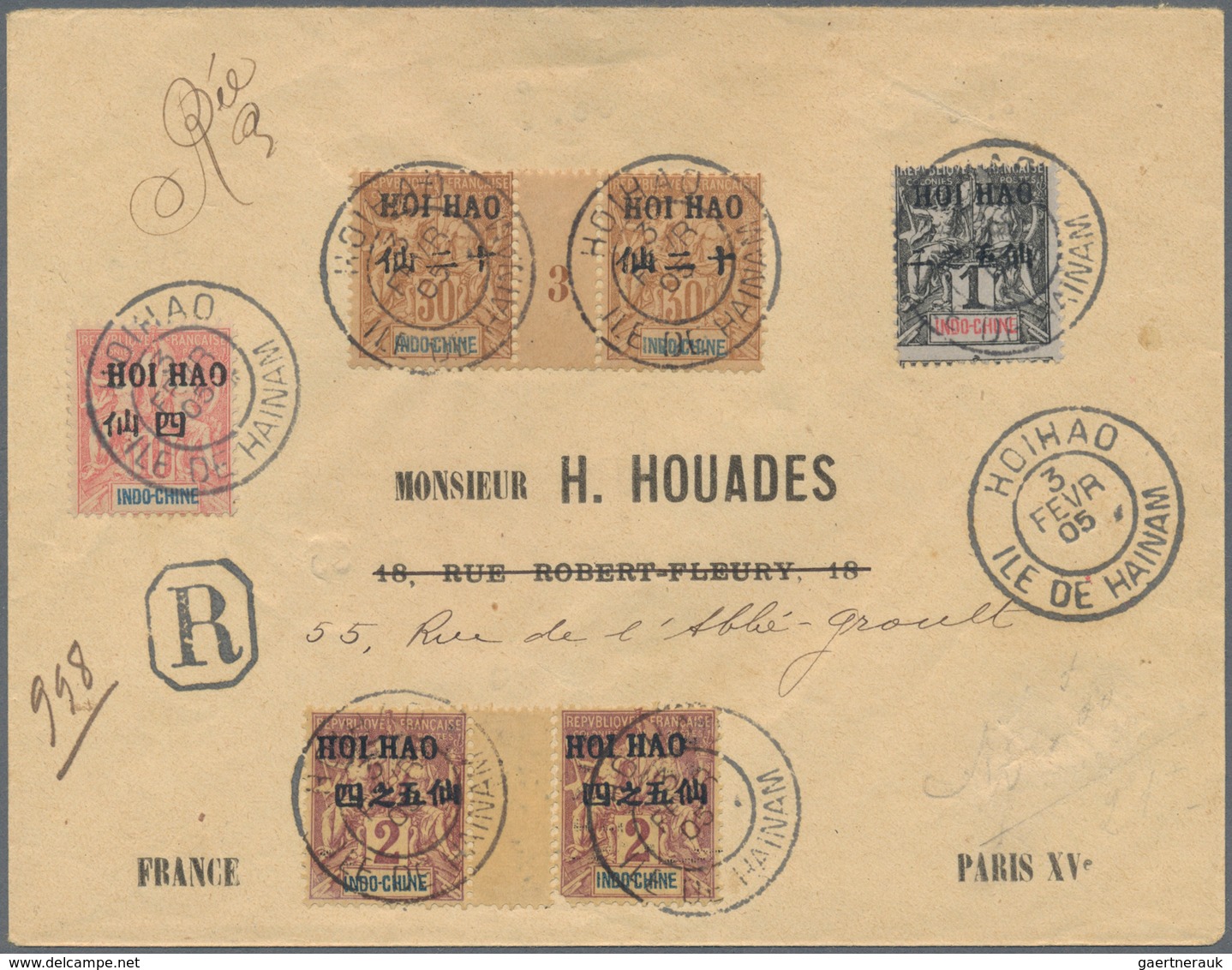 08499 Französisch-Indochina - Postämter In Südchina: Hoi-Hao, 1905. Registered Envelope Addressed To Paris - Sonstige & Ohne Zuordnung