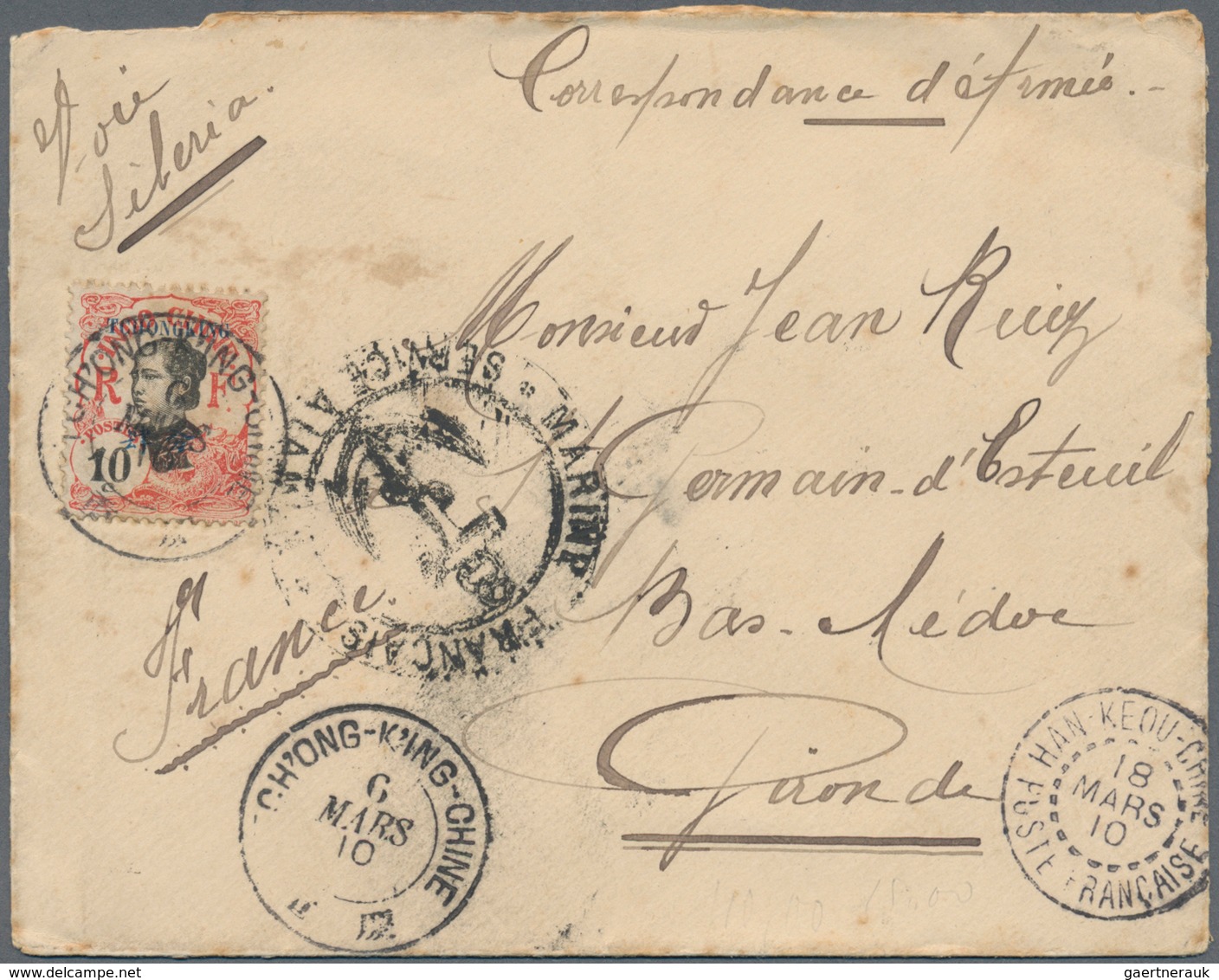08505 Französisch-Indochina - Postämter In Südchina: Kouang-Tcheou, 1910. Military Mail Envelope (traces O - Autres & Non Classés