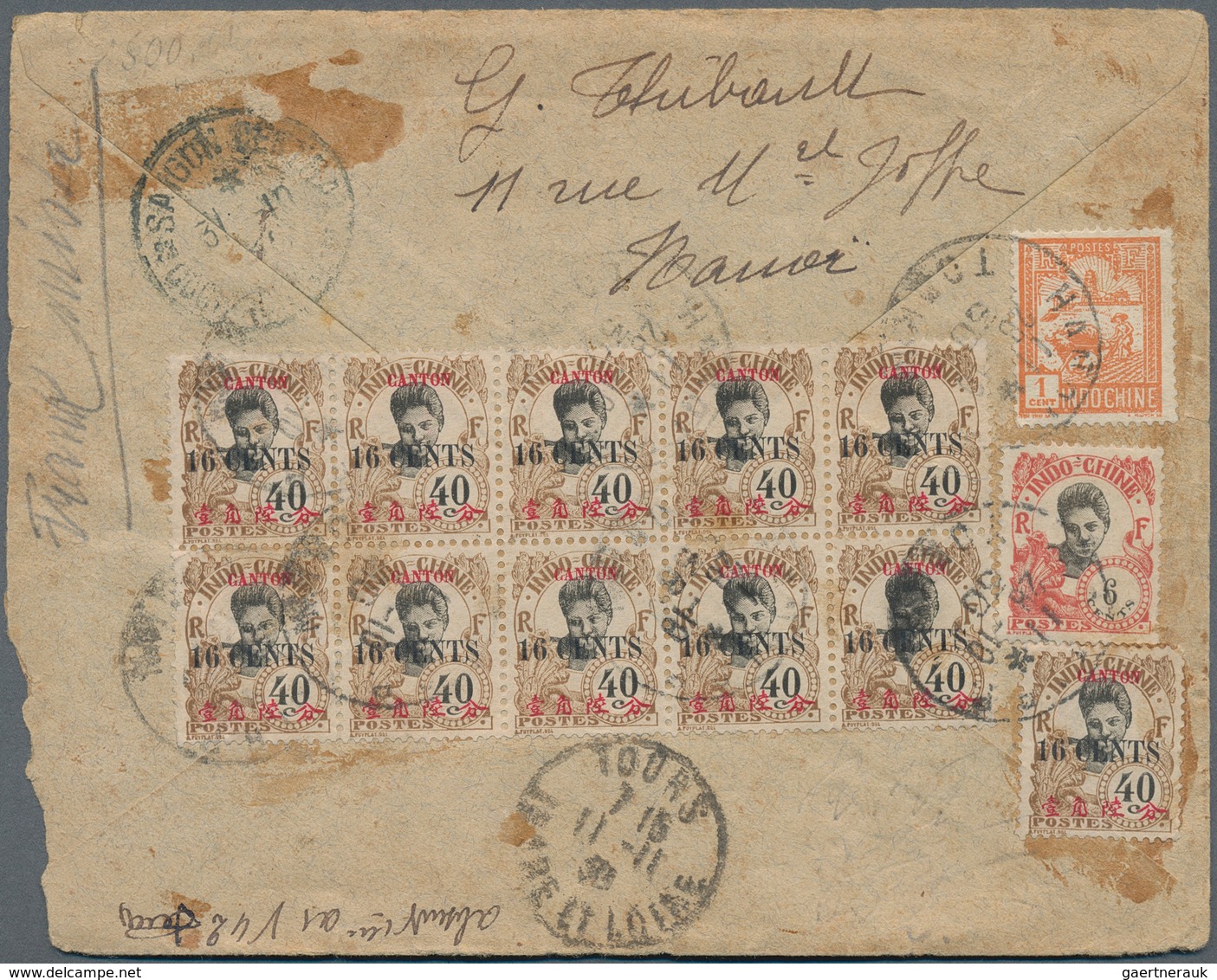 08507 Französisch-Indochina - Postämter In Südchina: 1919, French P.O. CANTON, 11 X 16 CENTS On 40 C Brown - Sonstige & Ohne Zuordnung